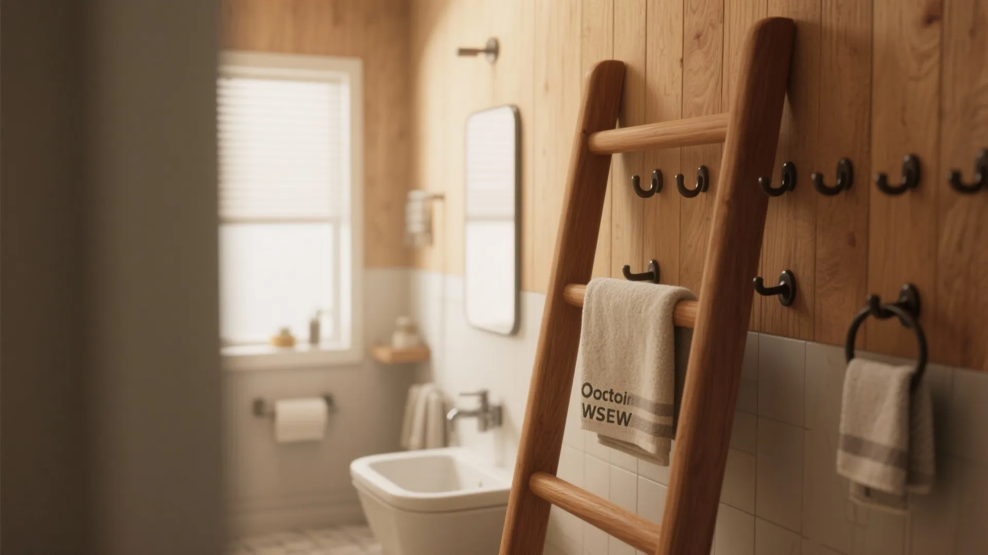 2. Ladder-Style Rack with Hooks