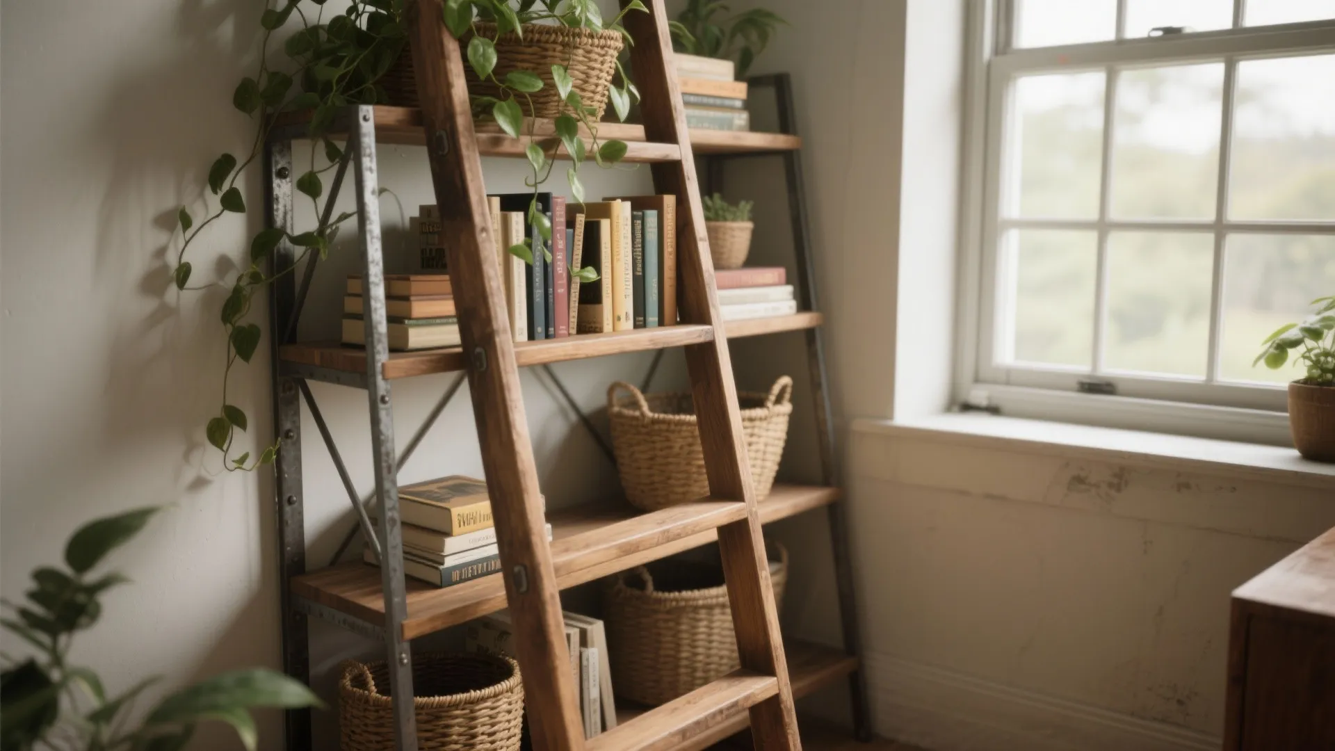3. Ladder-style open corner shelving