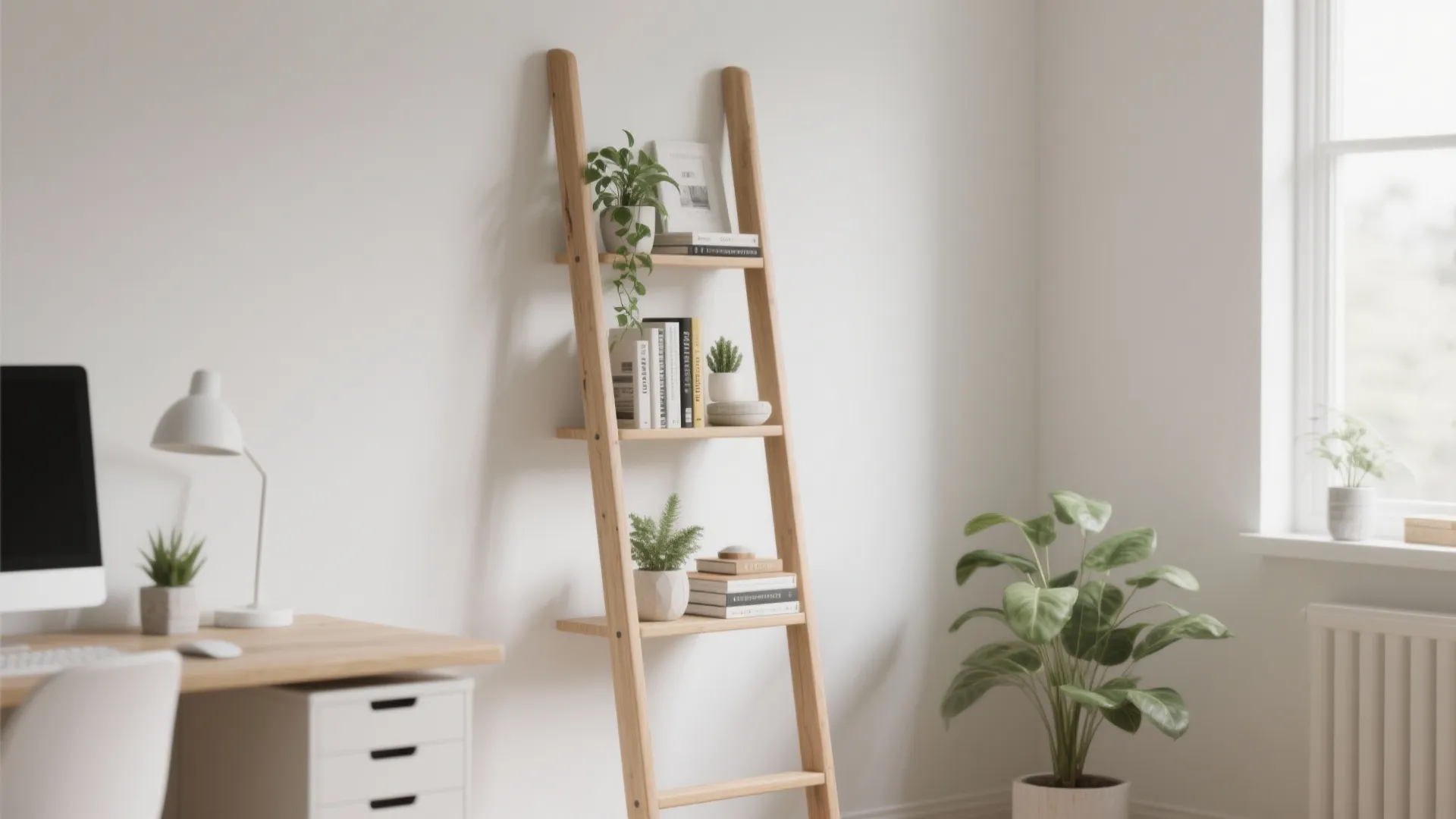 2. Ladder-Style Leaning Shelves