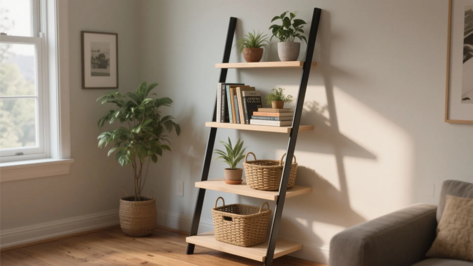 1. Ladder-style Narrow Shelves