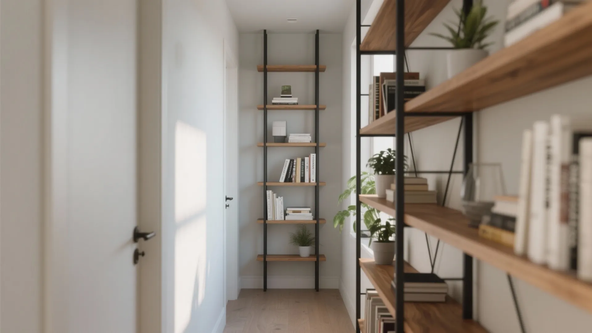1. Vertical Ladder Shelves — Tall, Slim, and Airy