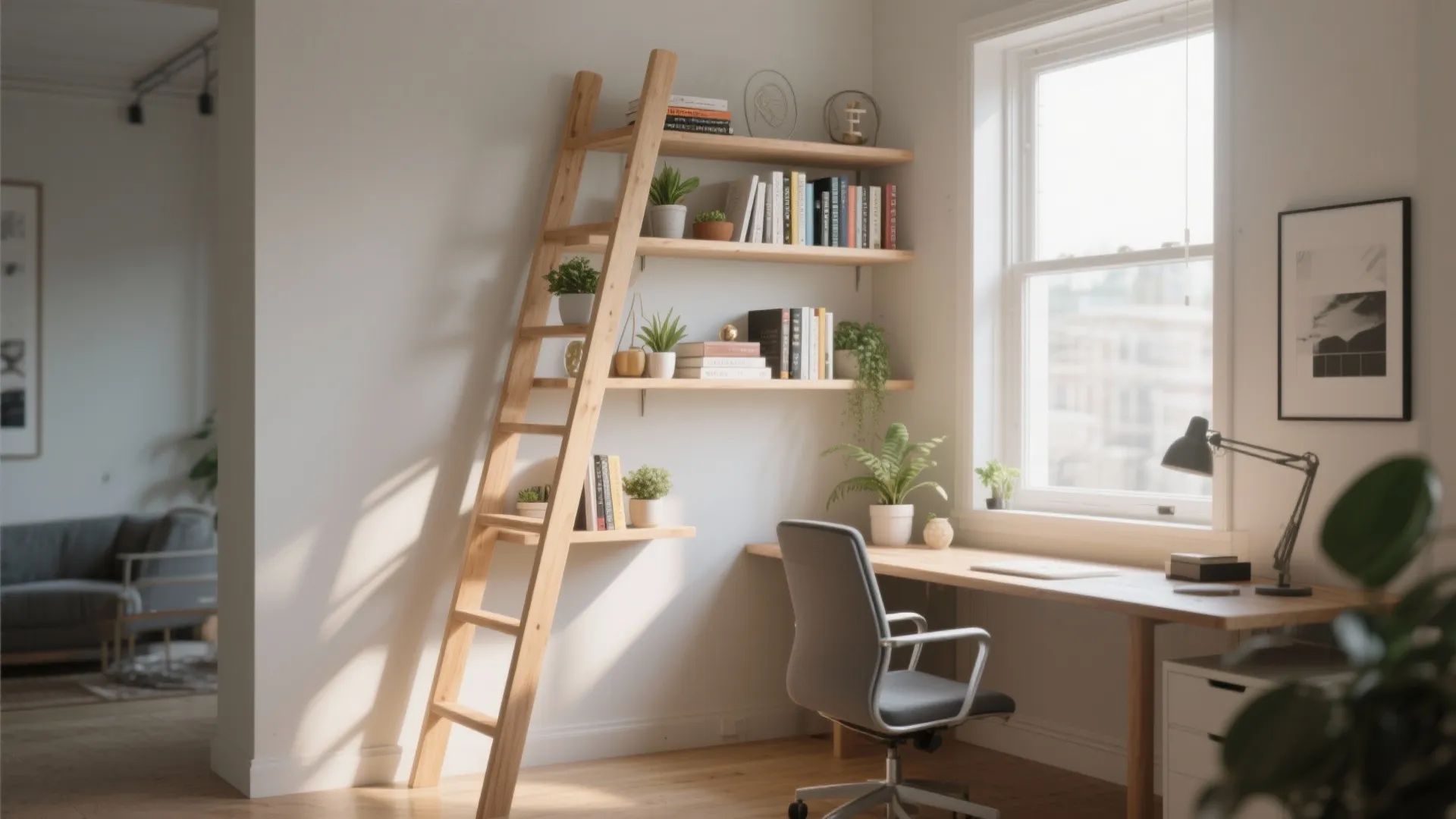 3. Ladder Shelves Against the Wall