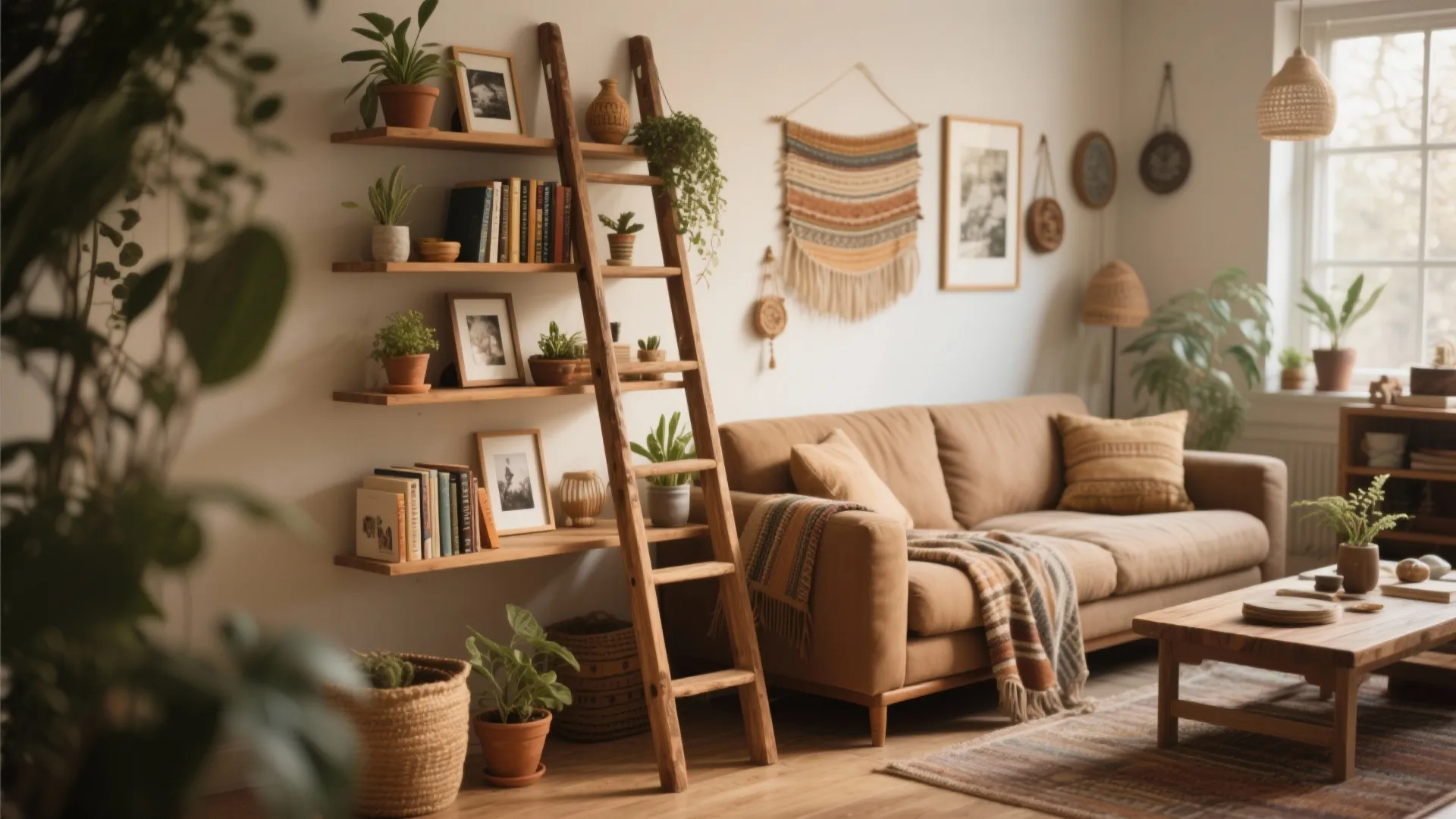 2. Ladder-Style Shelves