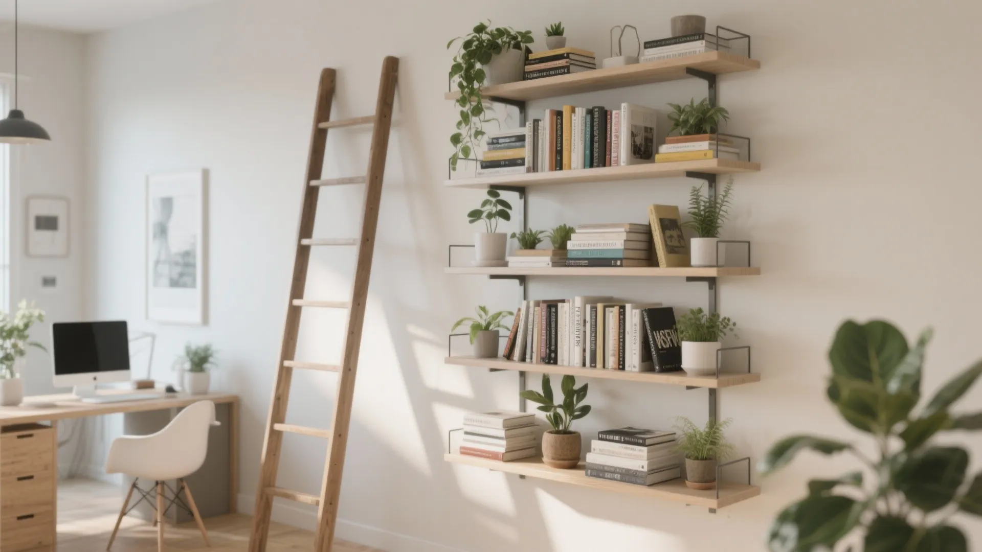 4. Ladder-Style Leaning Shelves