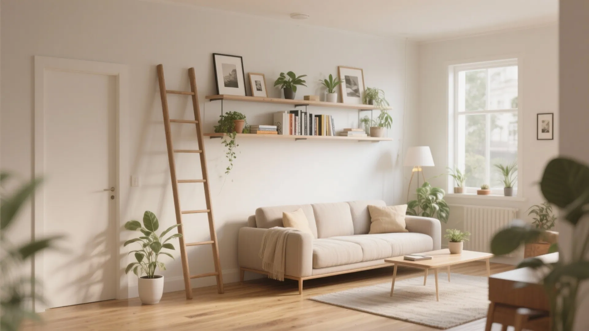 4. Ladder-Style Leaning Shelves
