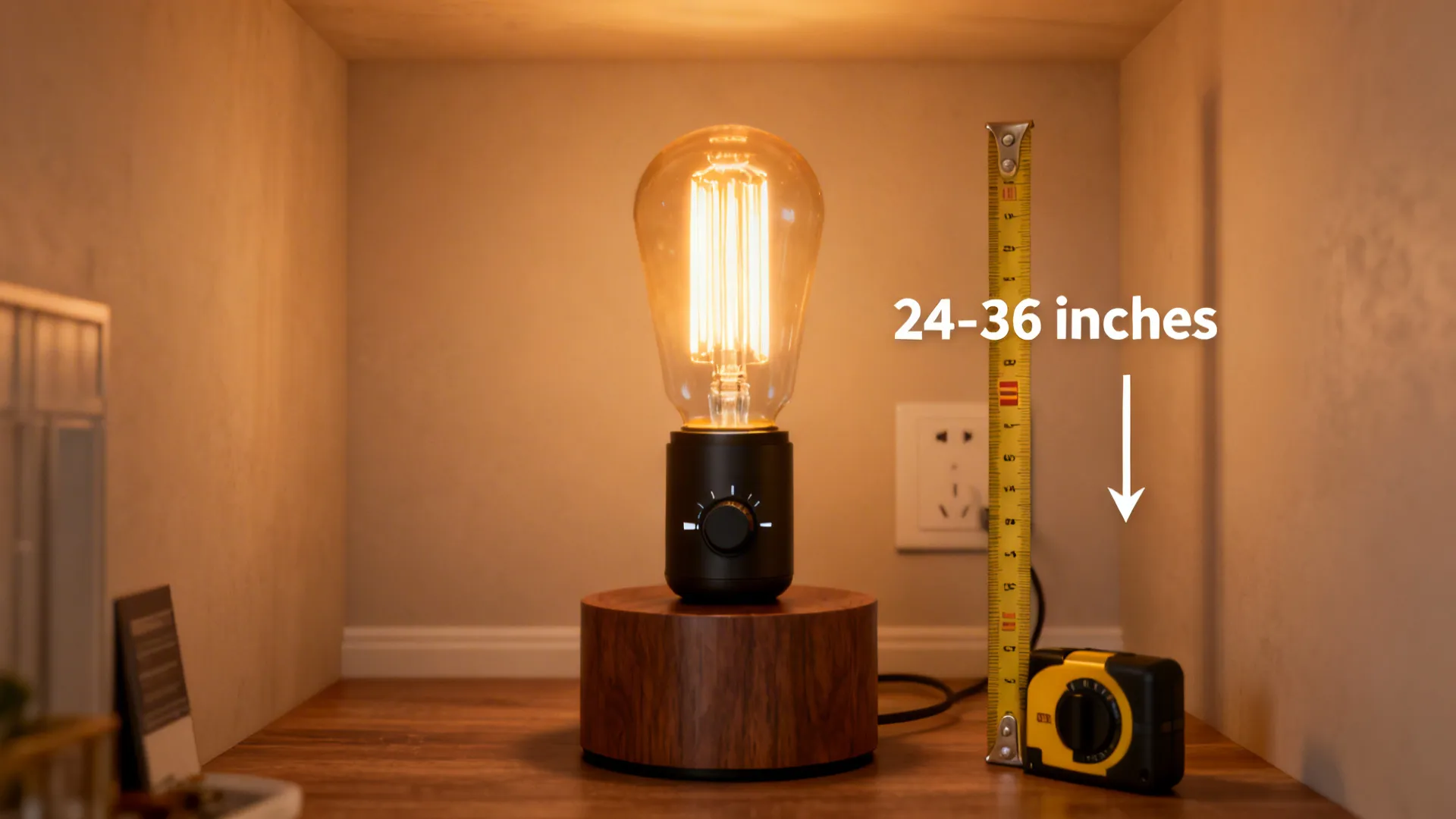 Composite showing lamp height measurement, LED bulb warmth, and dimmer control