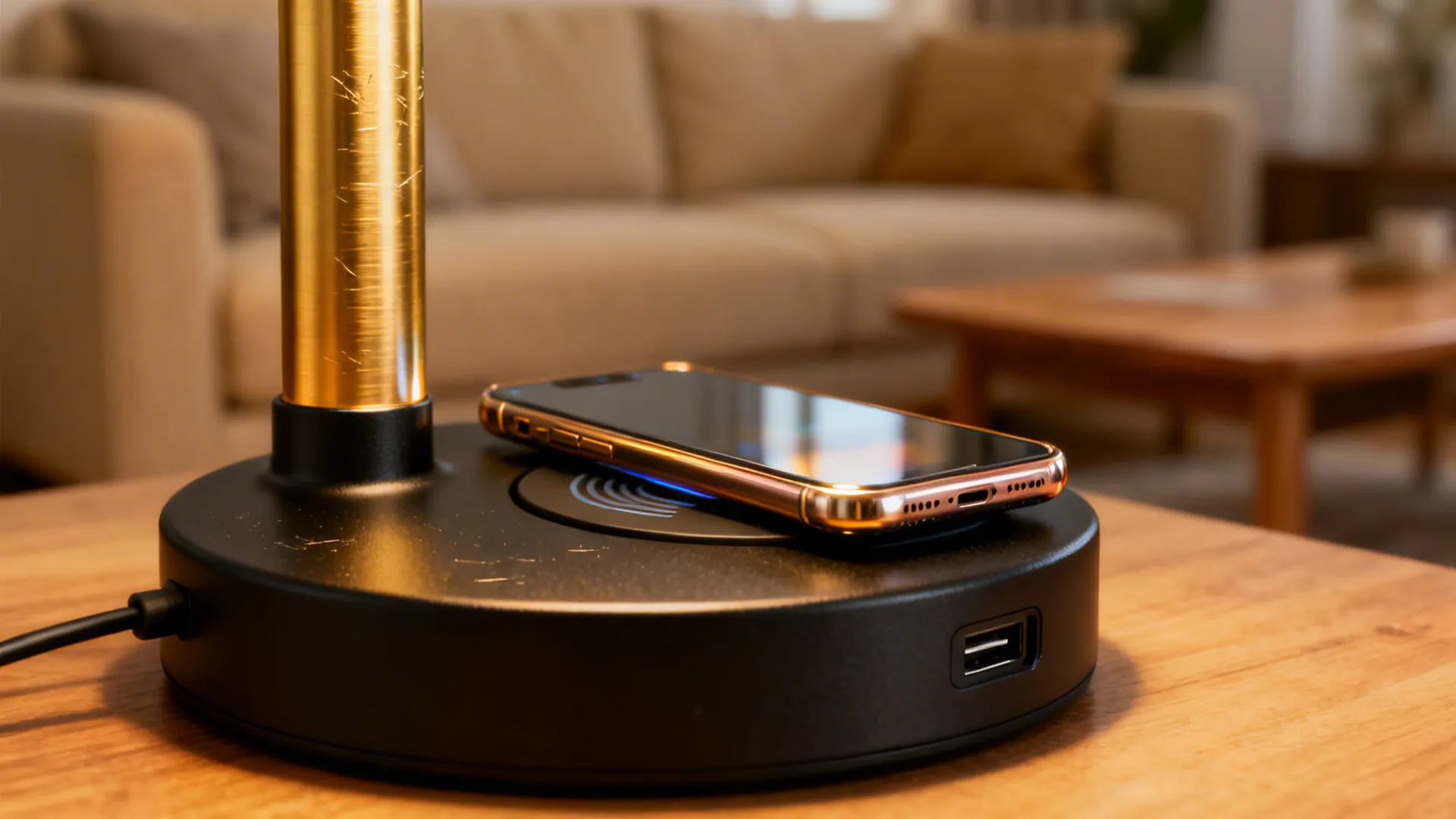 Multifunction lamp base with wireless charging pad and USB port with a phone charging