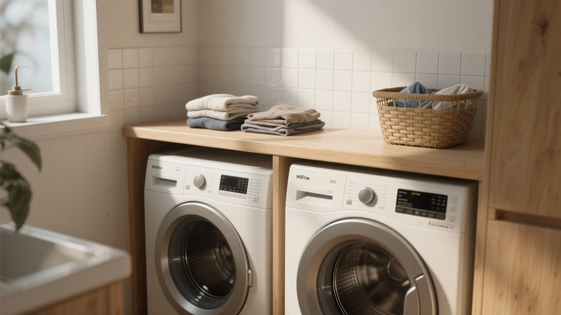 4. Laundry landing shelf at mid-height