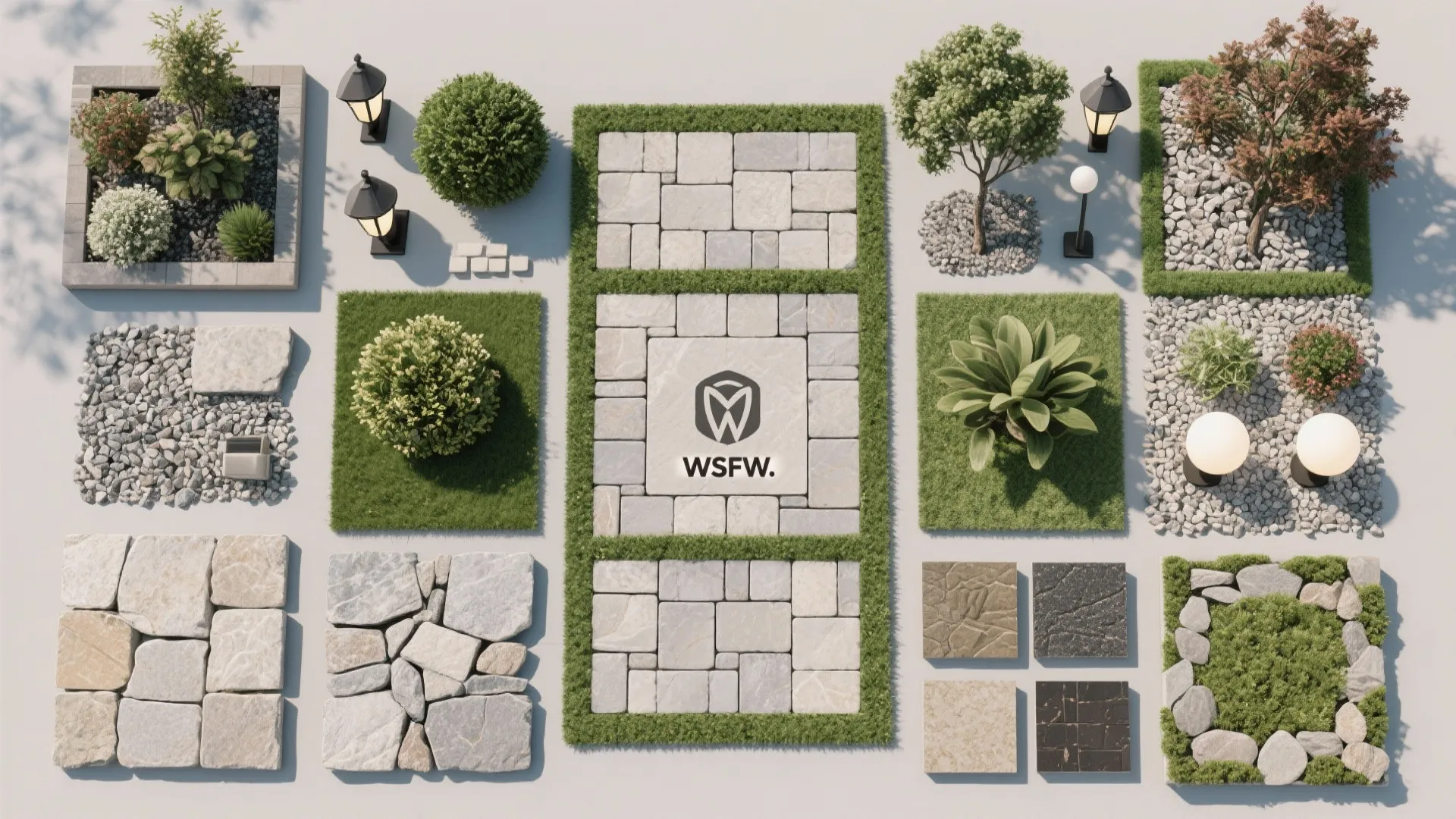 Landscape material samples for symmetrical design