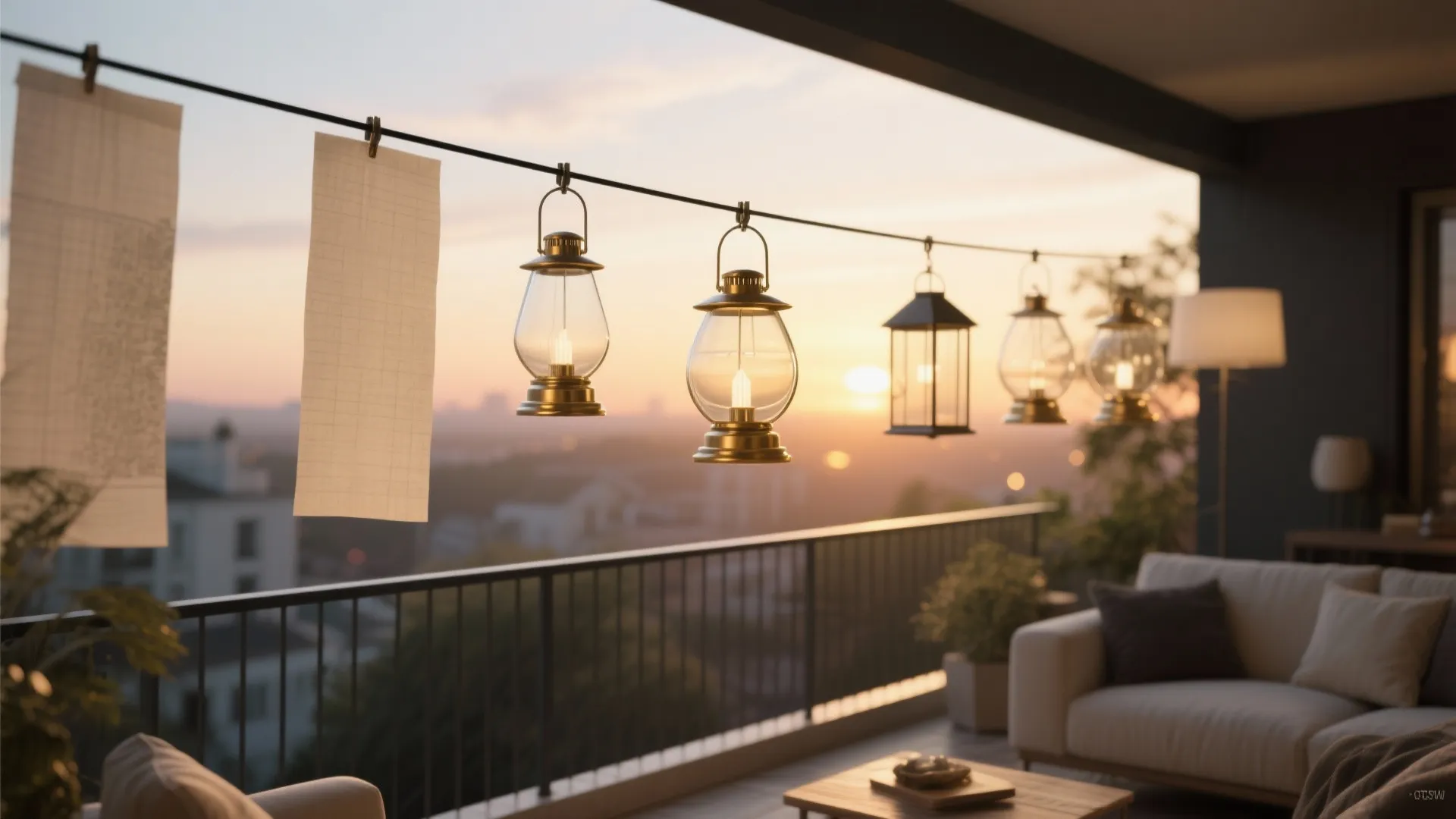 Idea 3: Lantern cluster on a tension rod