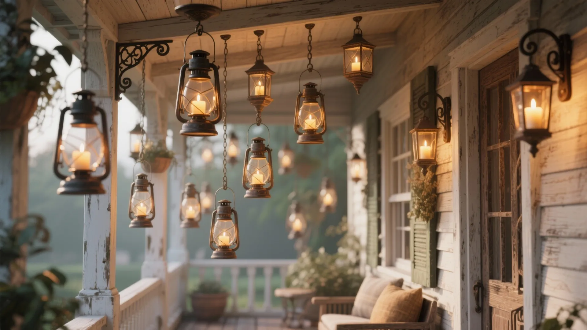 3. Lantern clusters hung from brackets