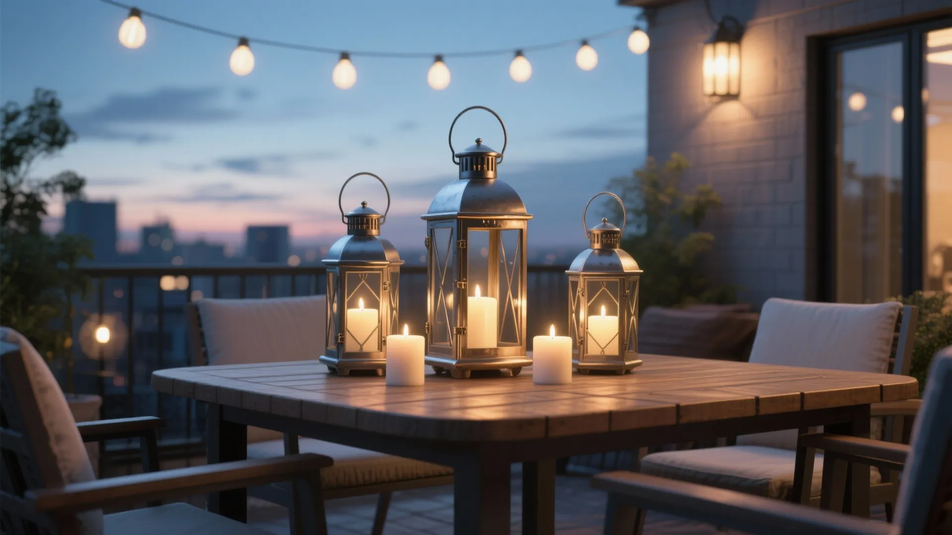 2. Lantern trio centerpiece with LED candles
