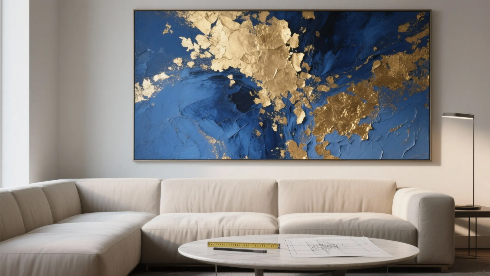 1. Large Abstract Canvas with Gold Leaf Accents