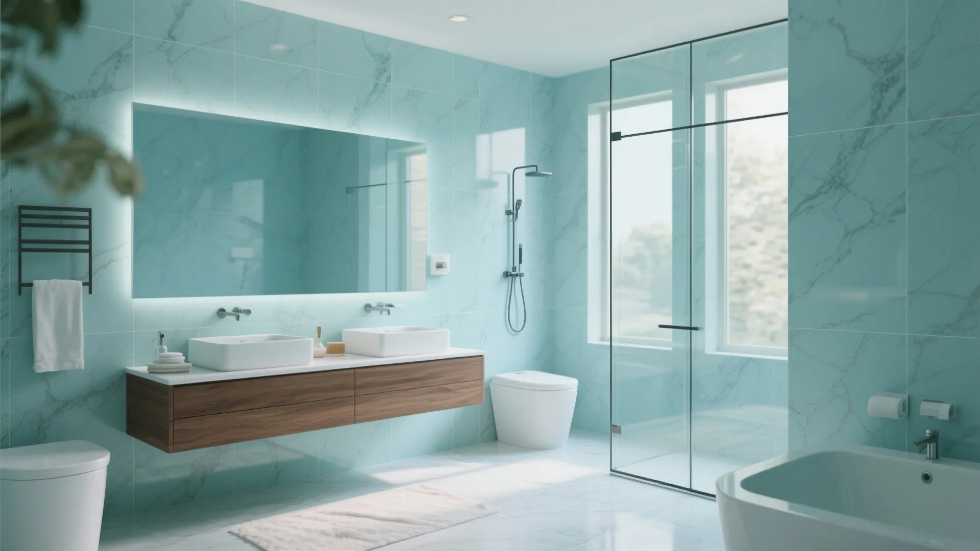 4. Large-Format Aqua Slabs to Open the Plane