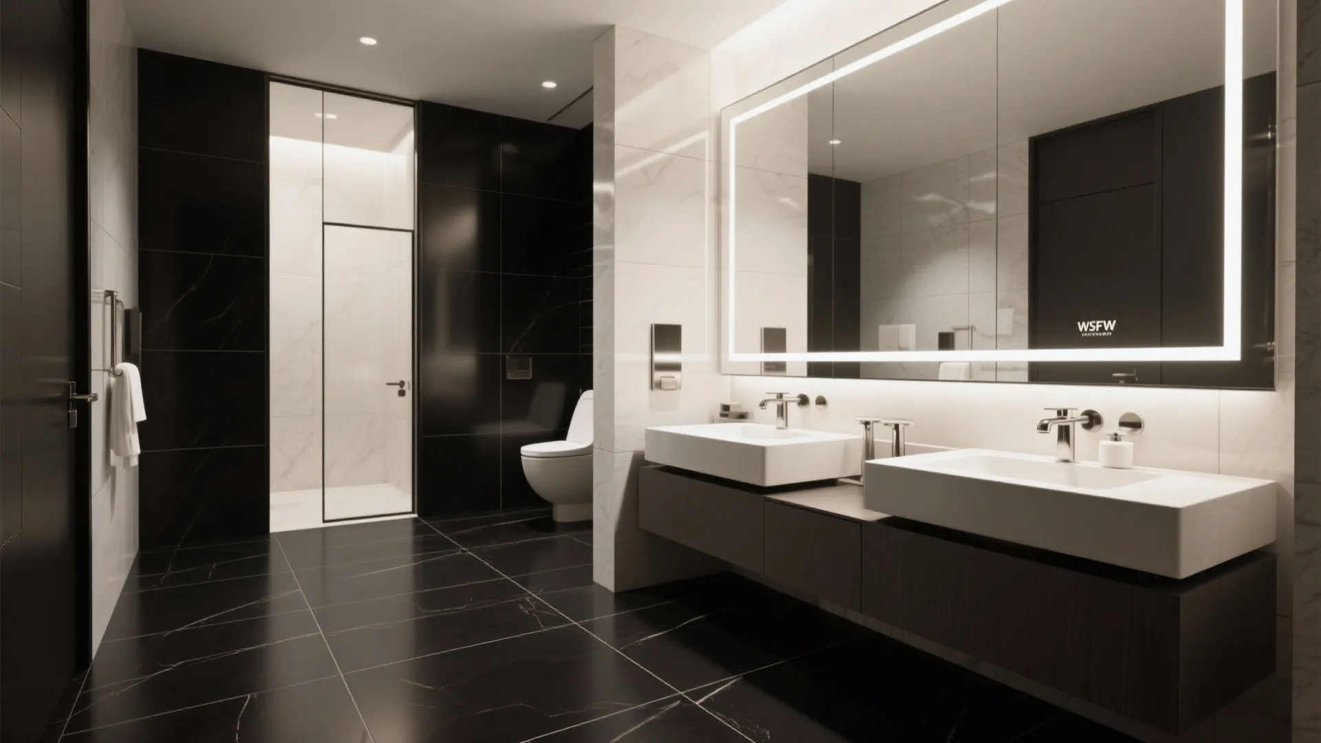 3. Large-format black porcelain for a seamless look