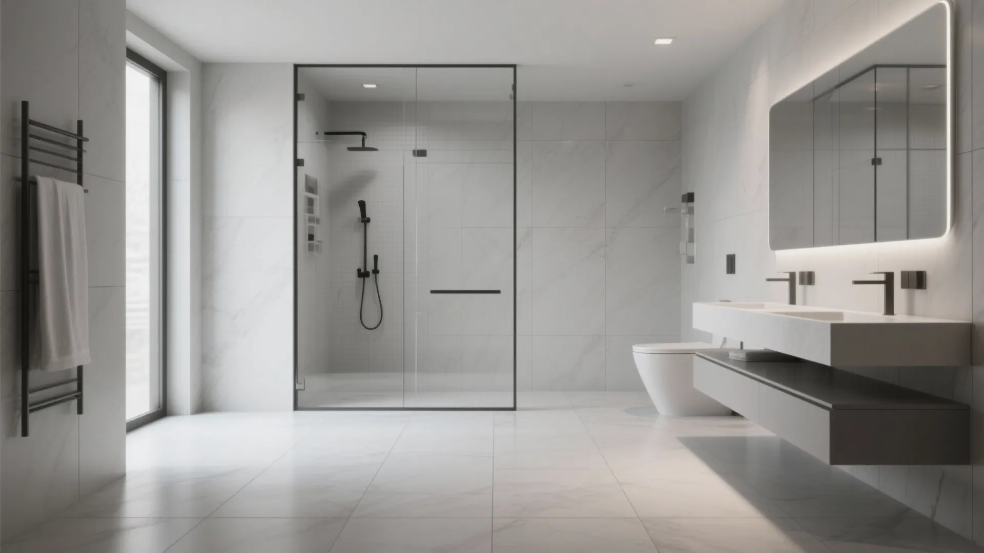 3. Large-format tiles for a seamless, calming backdrop