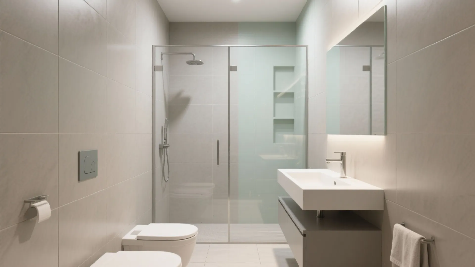 Large-format wall and floor tiles to visually expand space