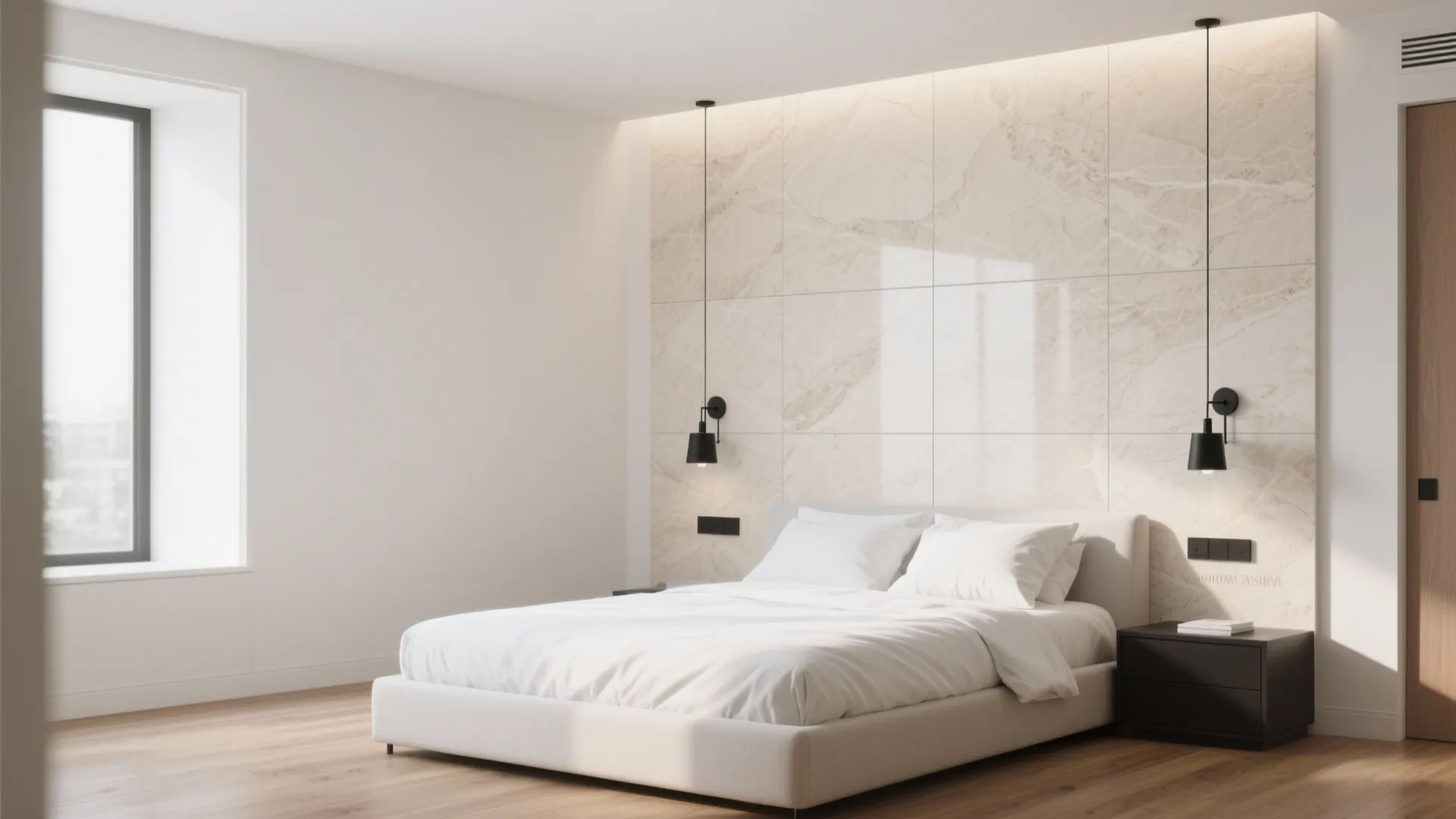 2) Large-format porcelain for a seamless accent plane