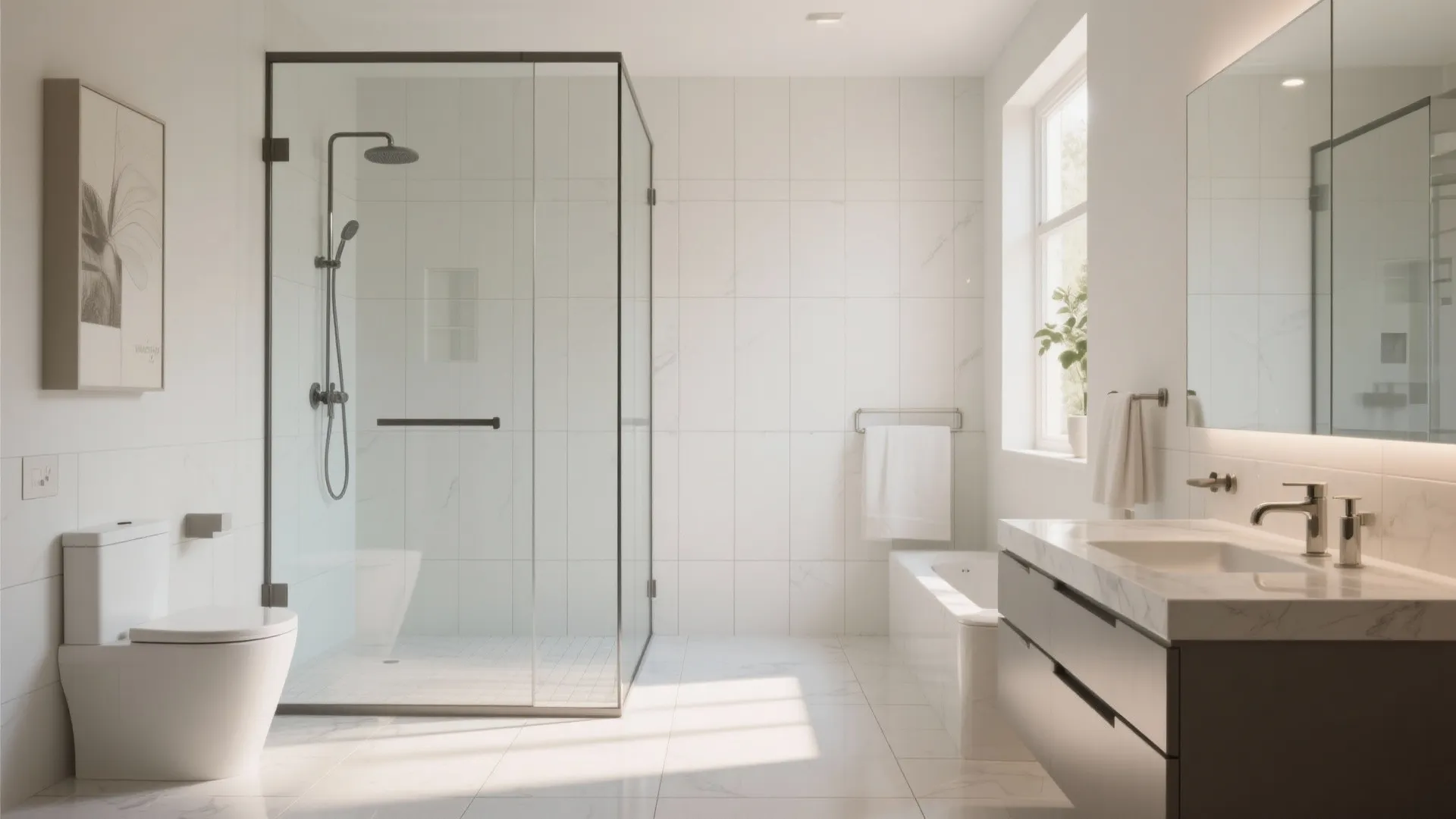 Seamless tile layout from floor into shower