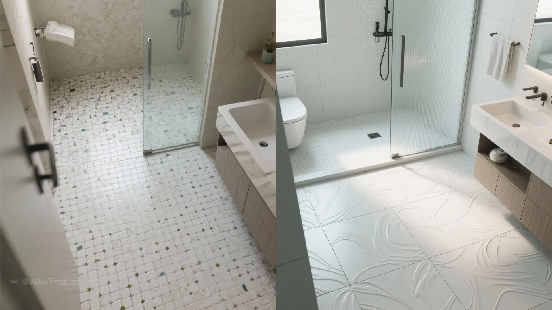 5) Large-format 3D porcelain with ultra-thin grout lines