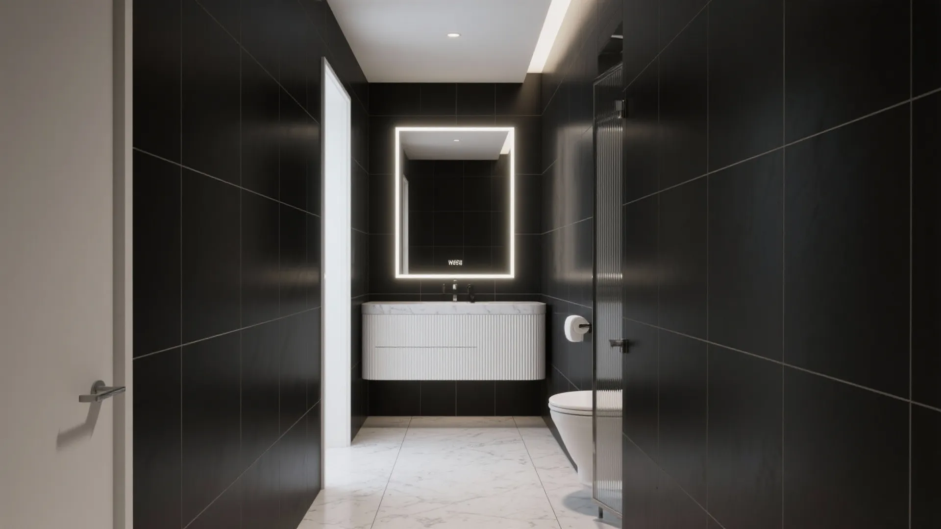 Large-format black porcelain for fewer grout lines