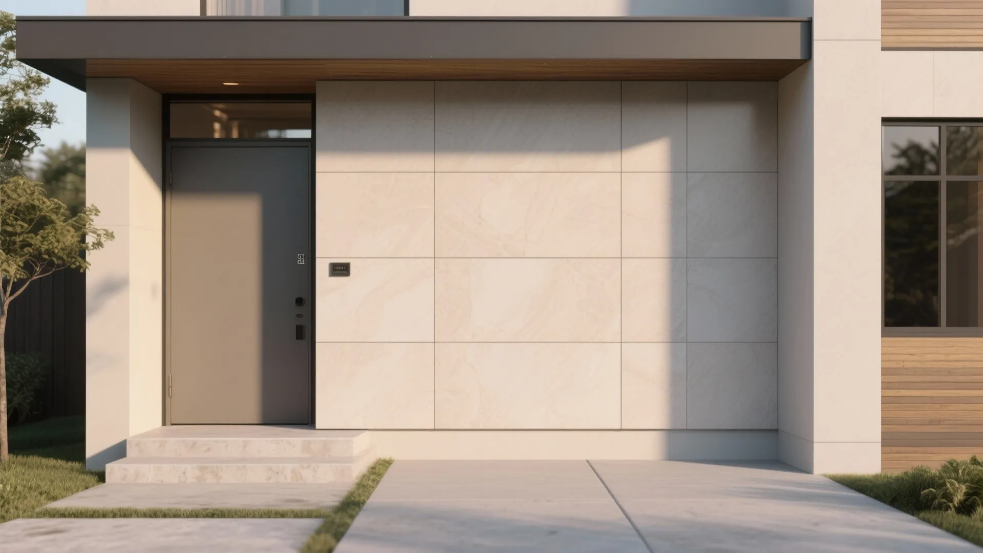 1. Large-format porcelain for a calm, modern entry