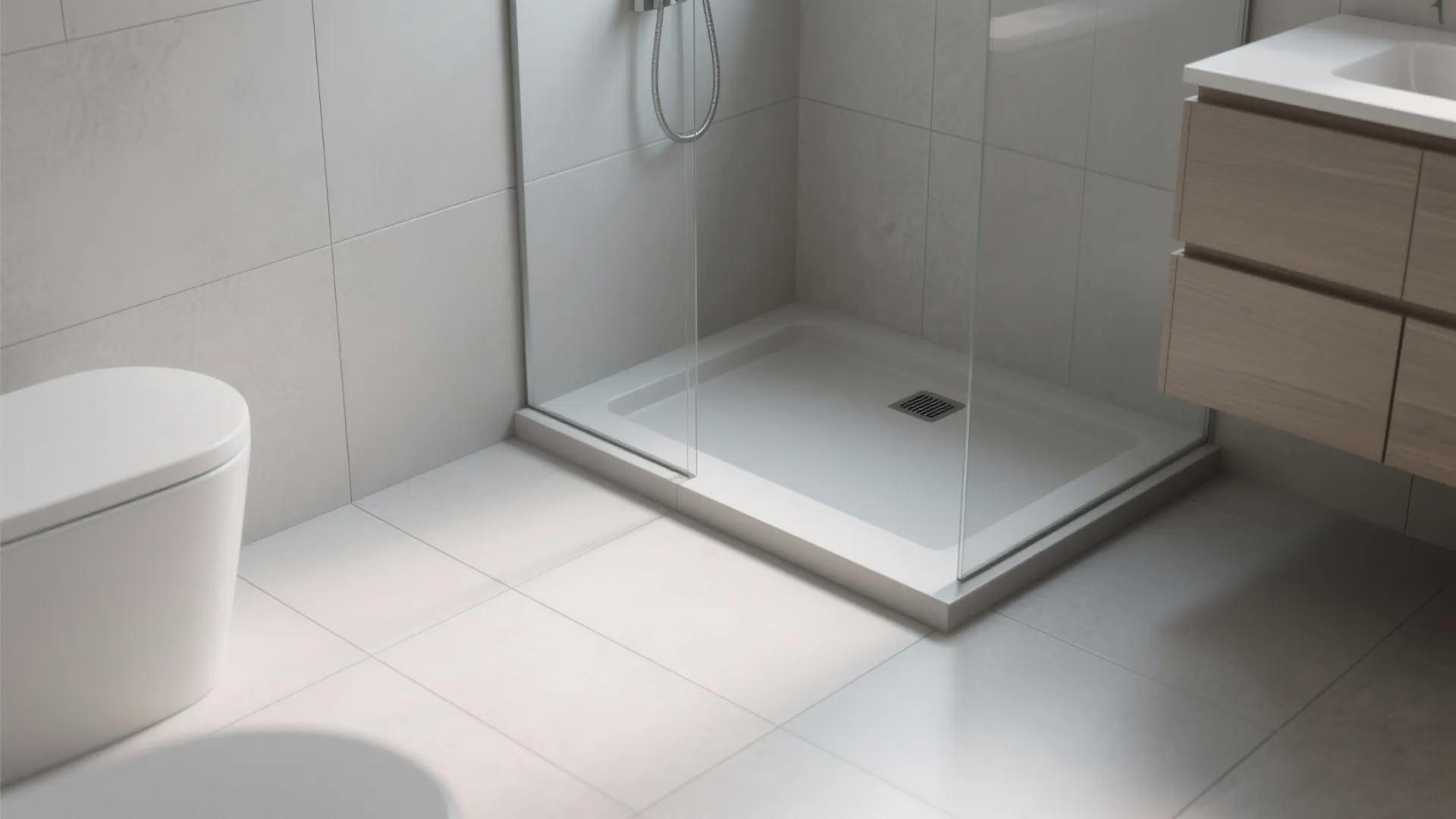 1. Large-format gray porcelain for a seamless look