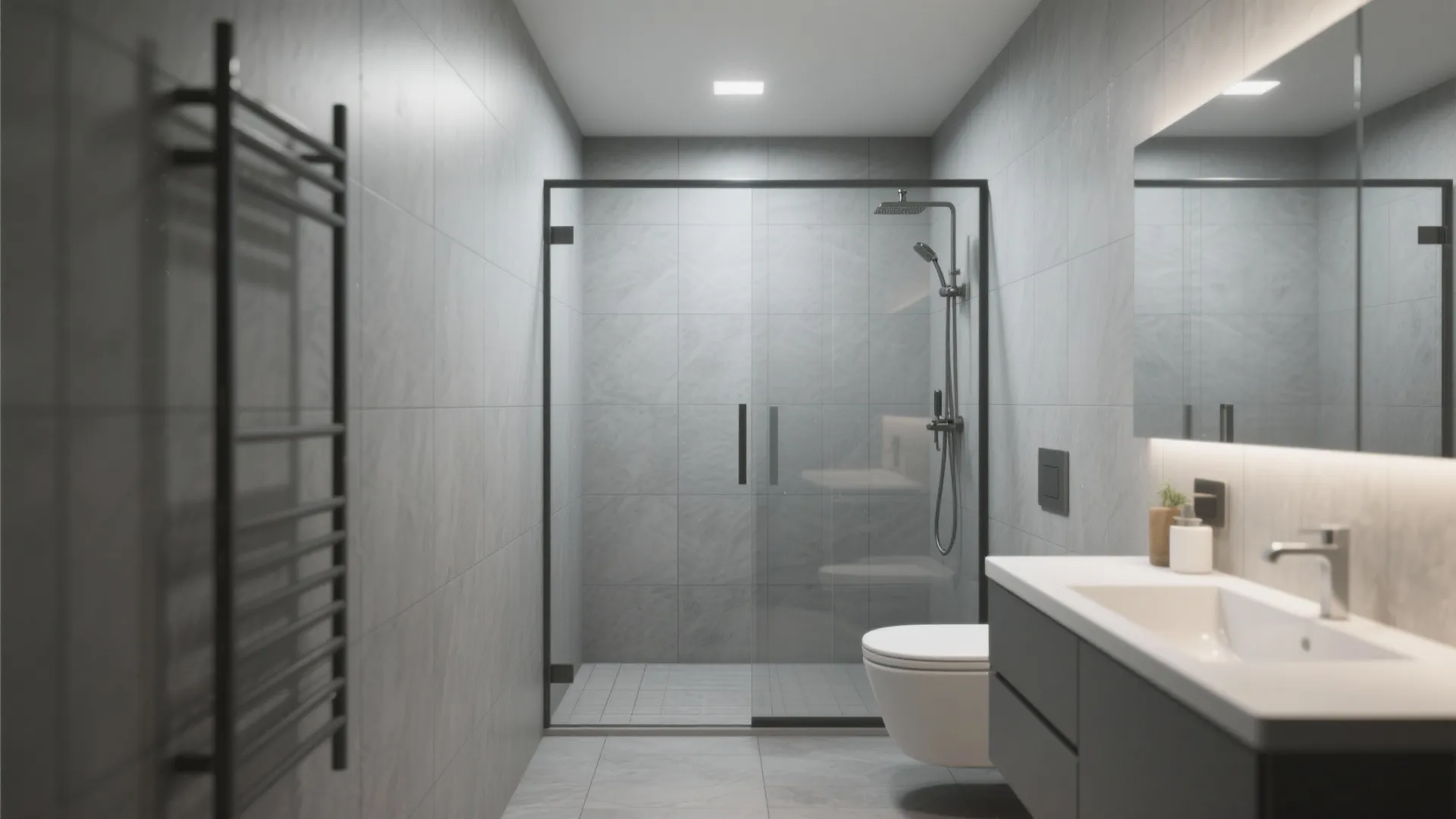 2. Large-Format Gray Tiles to Reduce Visual Clutter