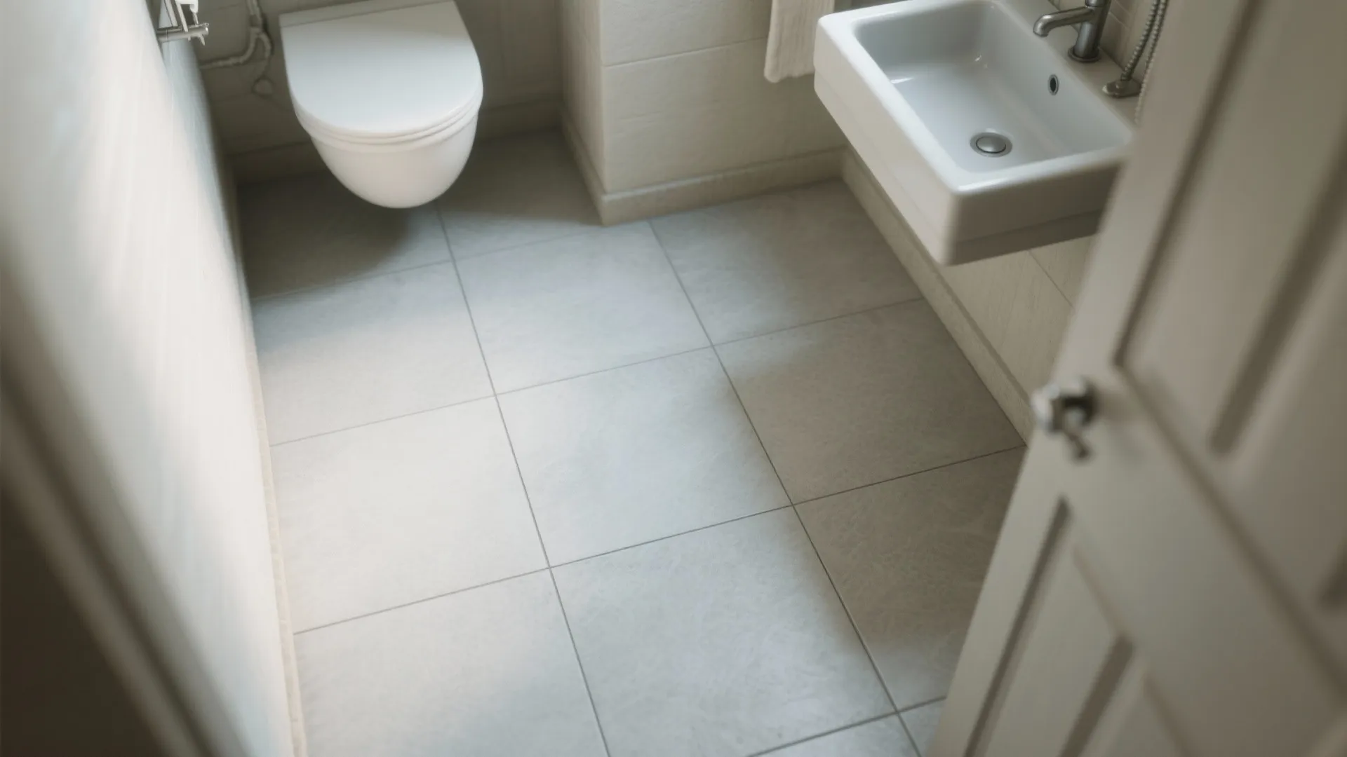 1. Use large-format light gray tiles to minimize grout lines