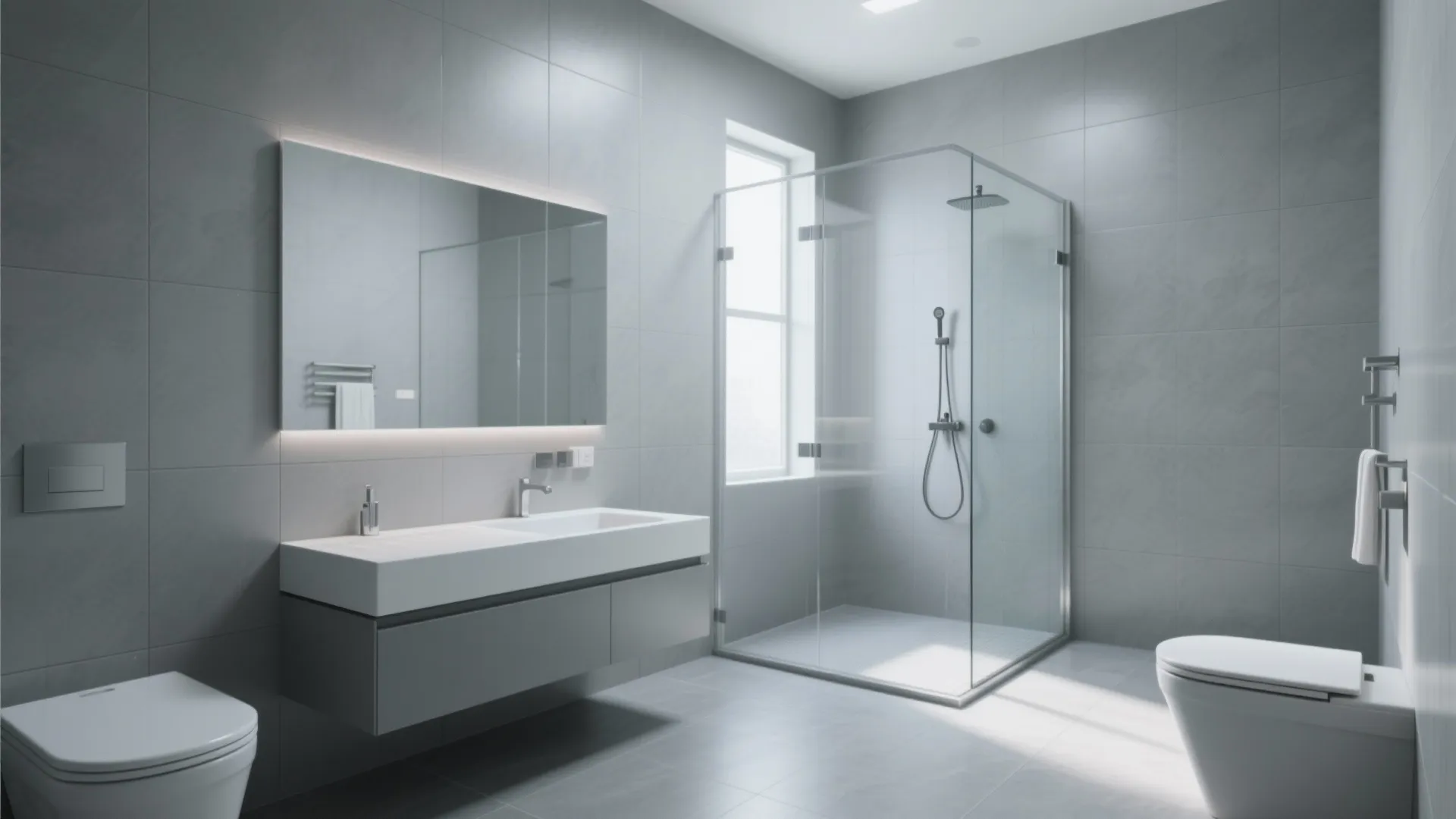 2. Large-format grey porcelain for fewer grout lines