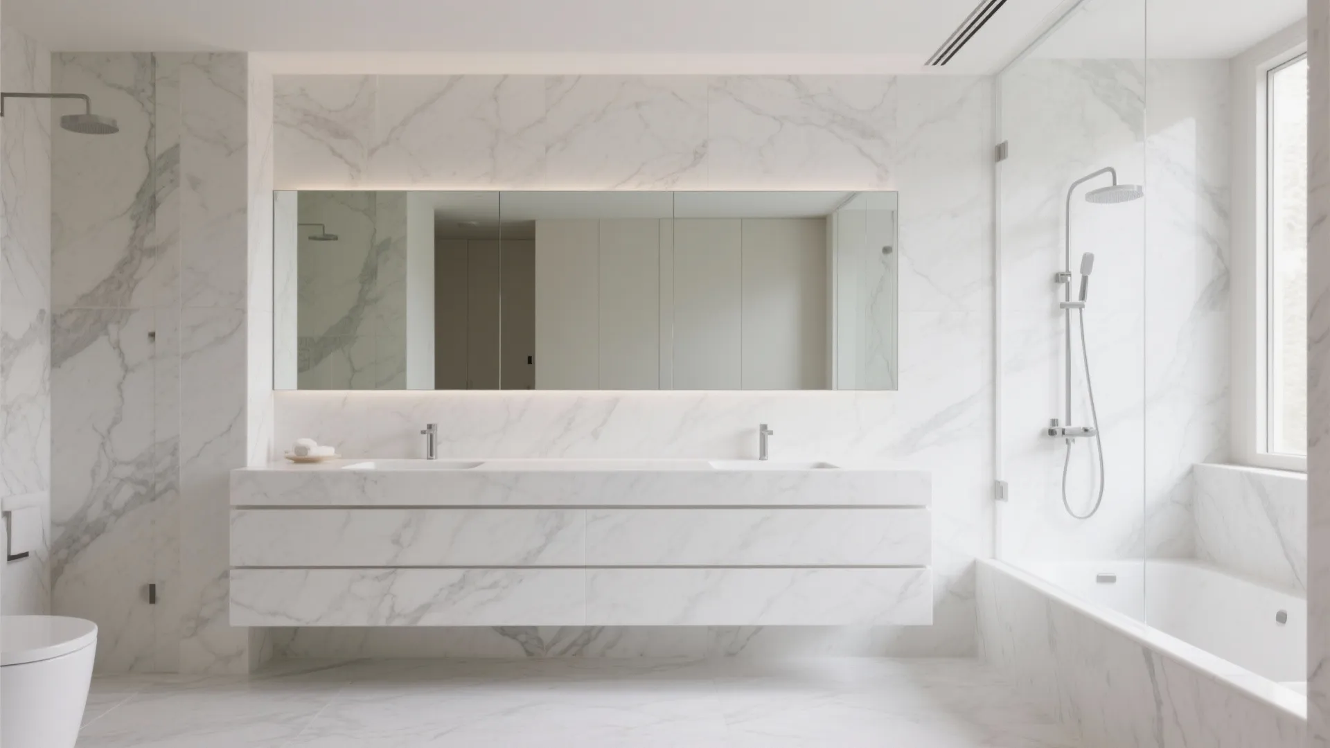 2) Large-format marble tiles for fewer grout lines