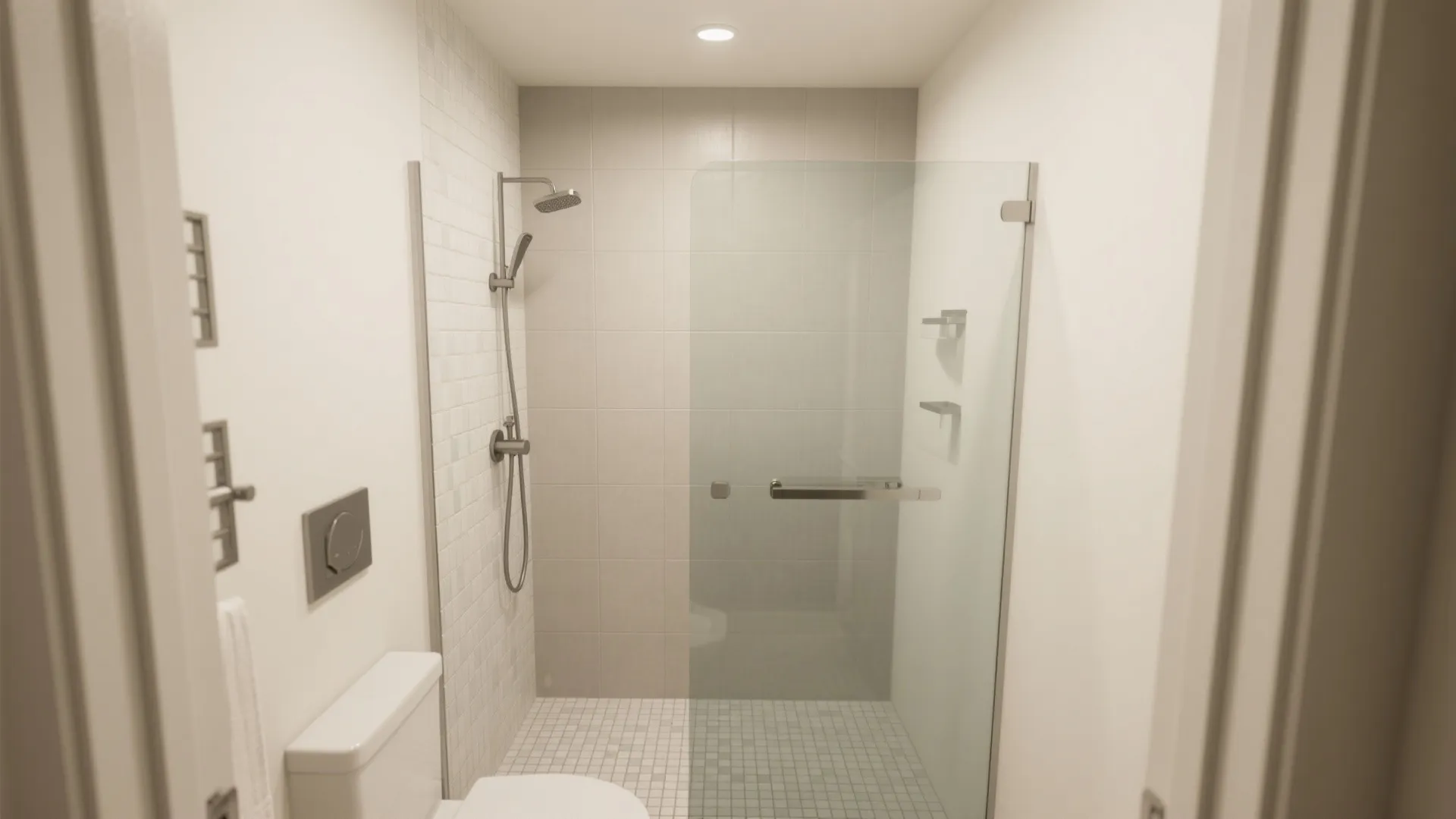 Large-Format Matte Porcelain (Plus Smaller Mosaic for the Shower Floor)