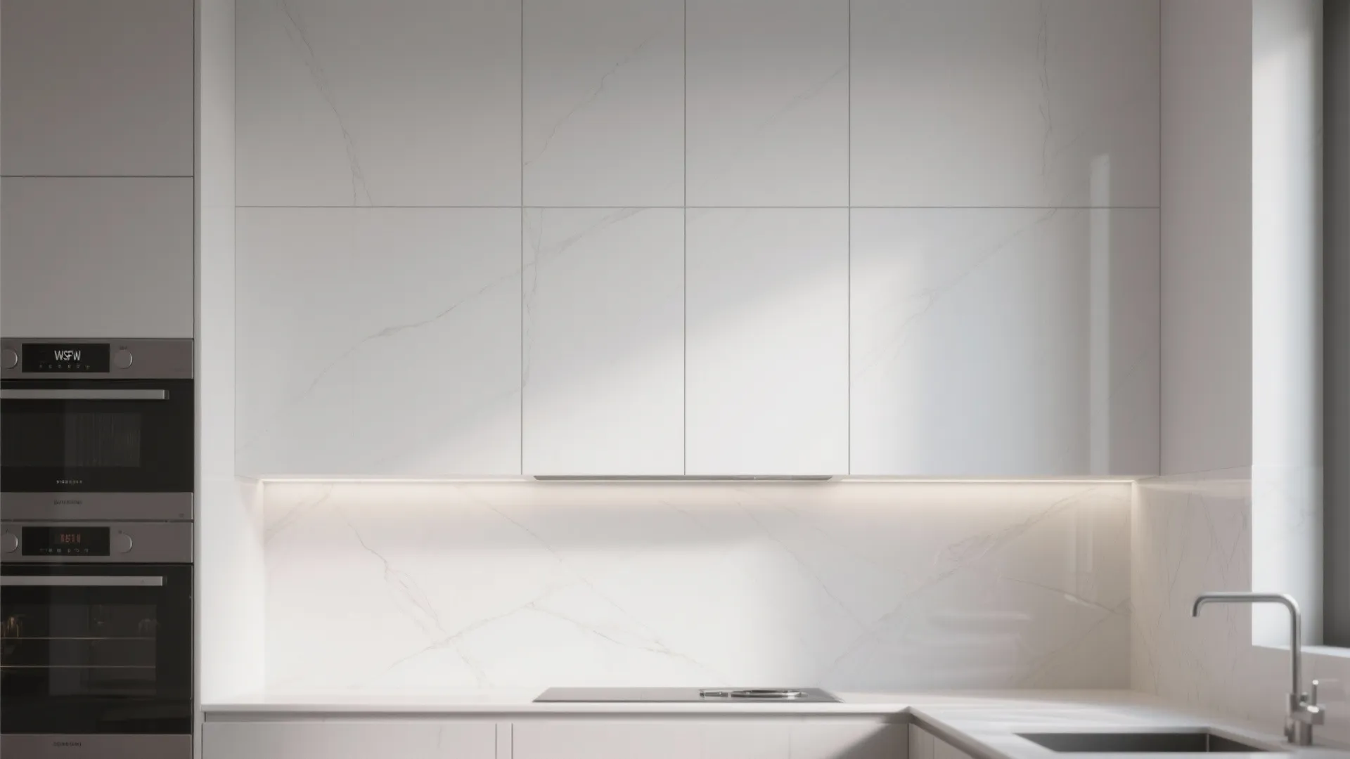 3. Large-format matte white slabs