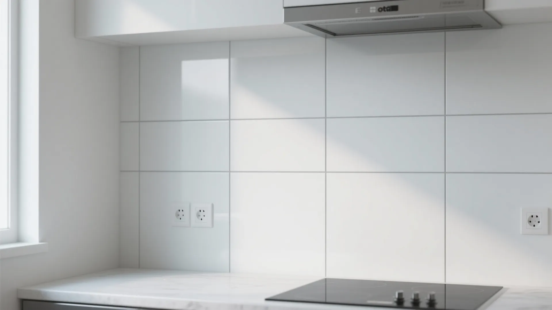 5. Matte White Large Format Tile with Thin Gray Joints