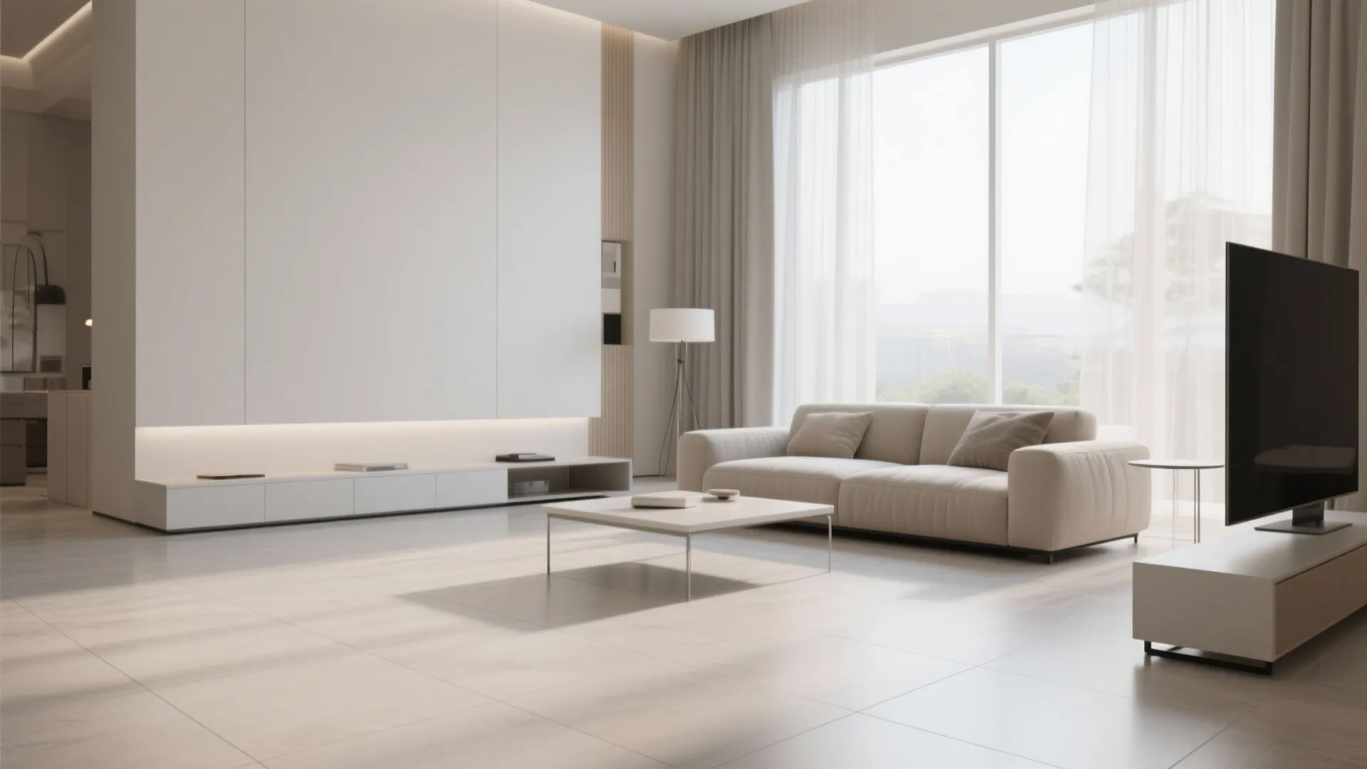 1. Minimalist Large-Format Porcelain Tiles