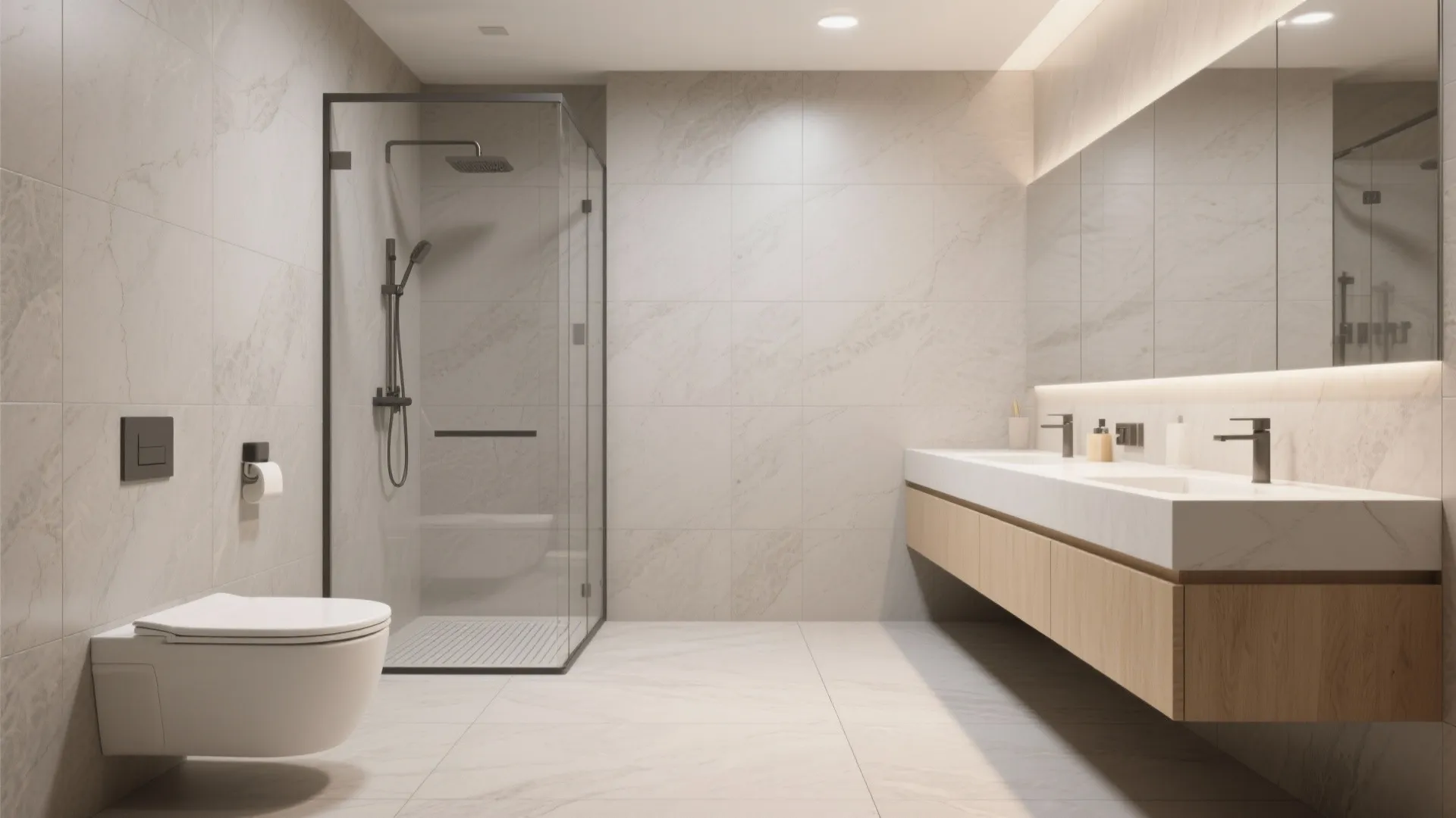 2) Large-format porcelain to minimize grout lines