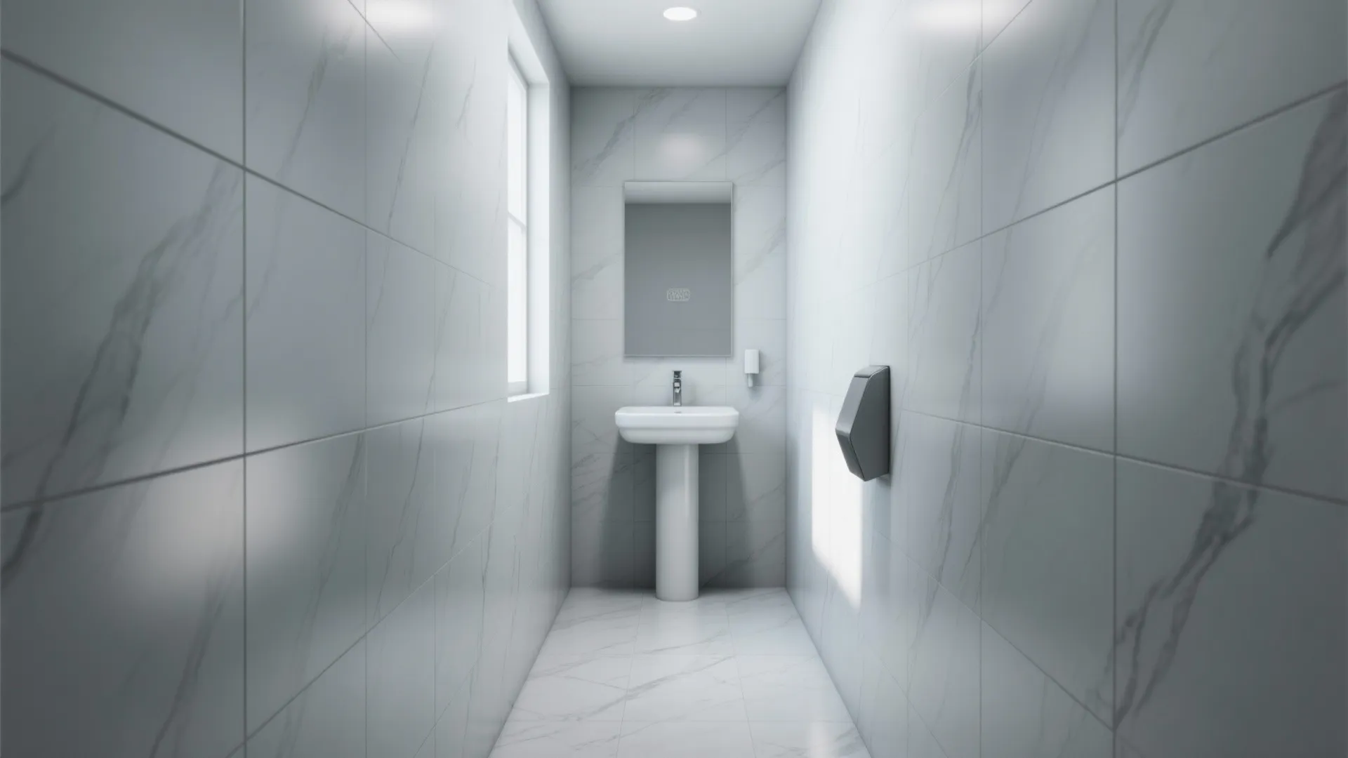 2. Large-format light gray porcelain