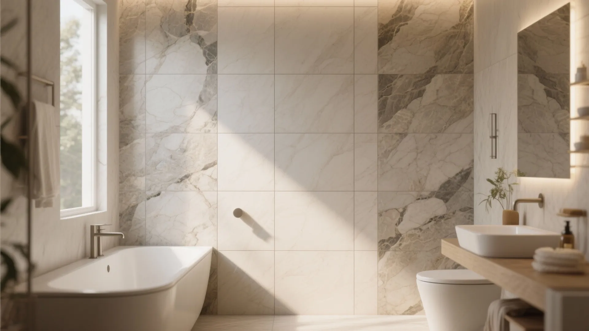 4. Large-format porcelain tiles for seamless walls