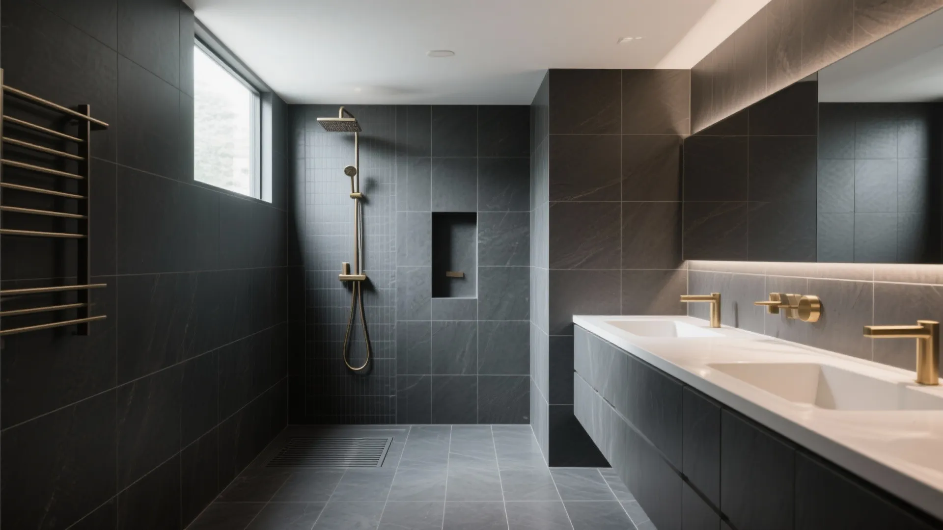 Large-Format Dark Porcelain for Seamless Calm