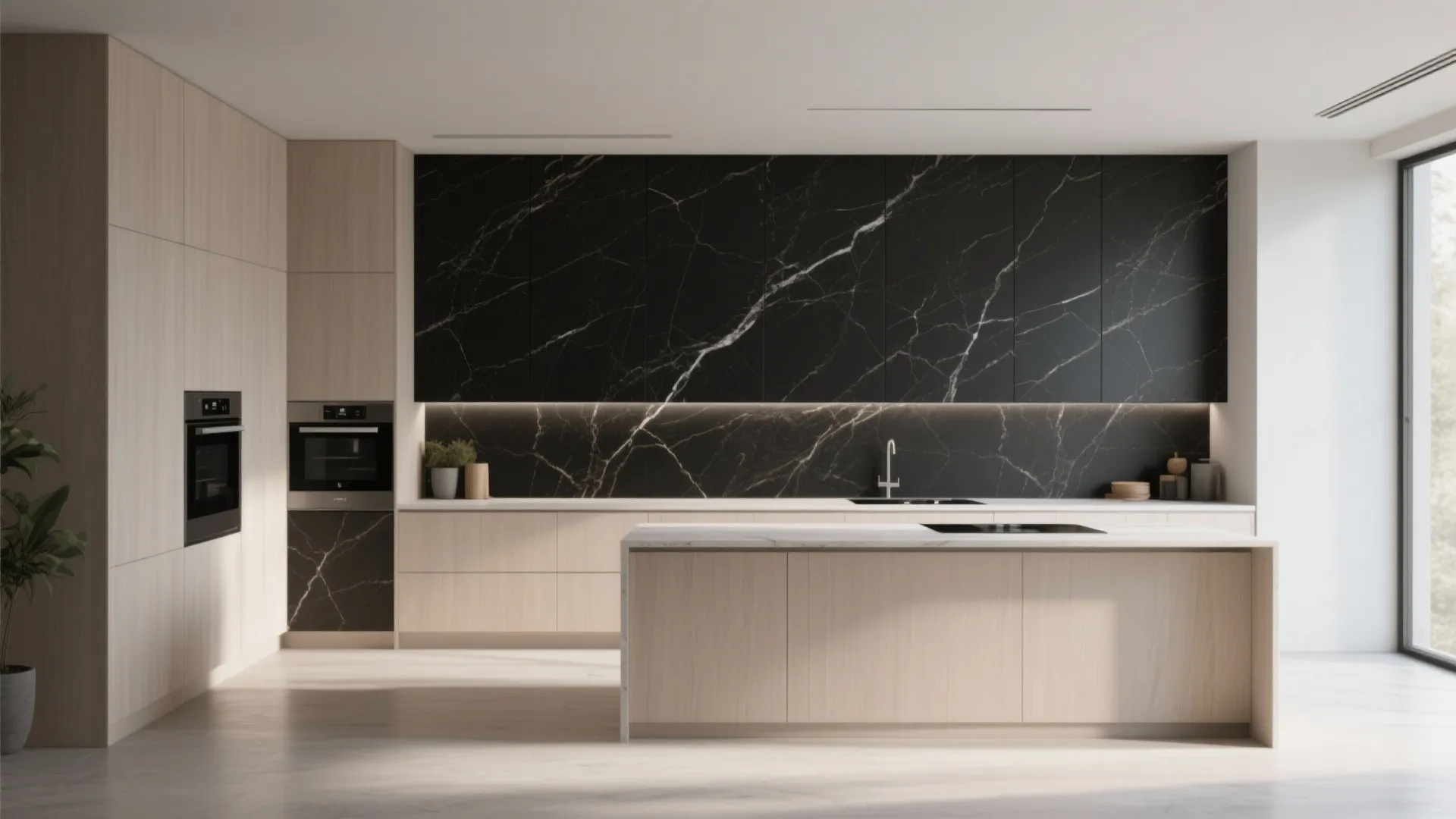 5. Black large-format slabs for minimalist continuity