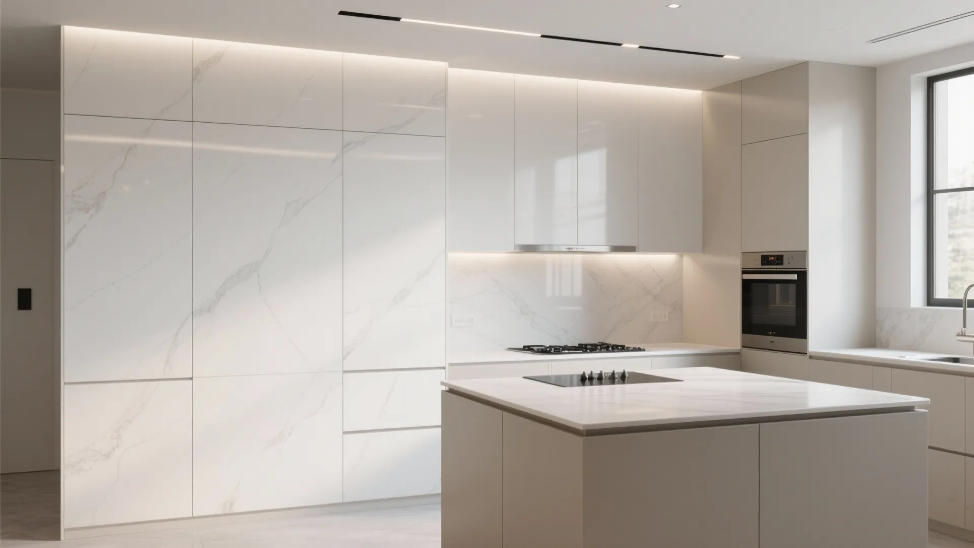 2. Large Format White Slabs for Seamless Looks