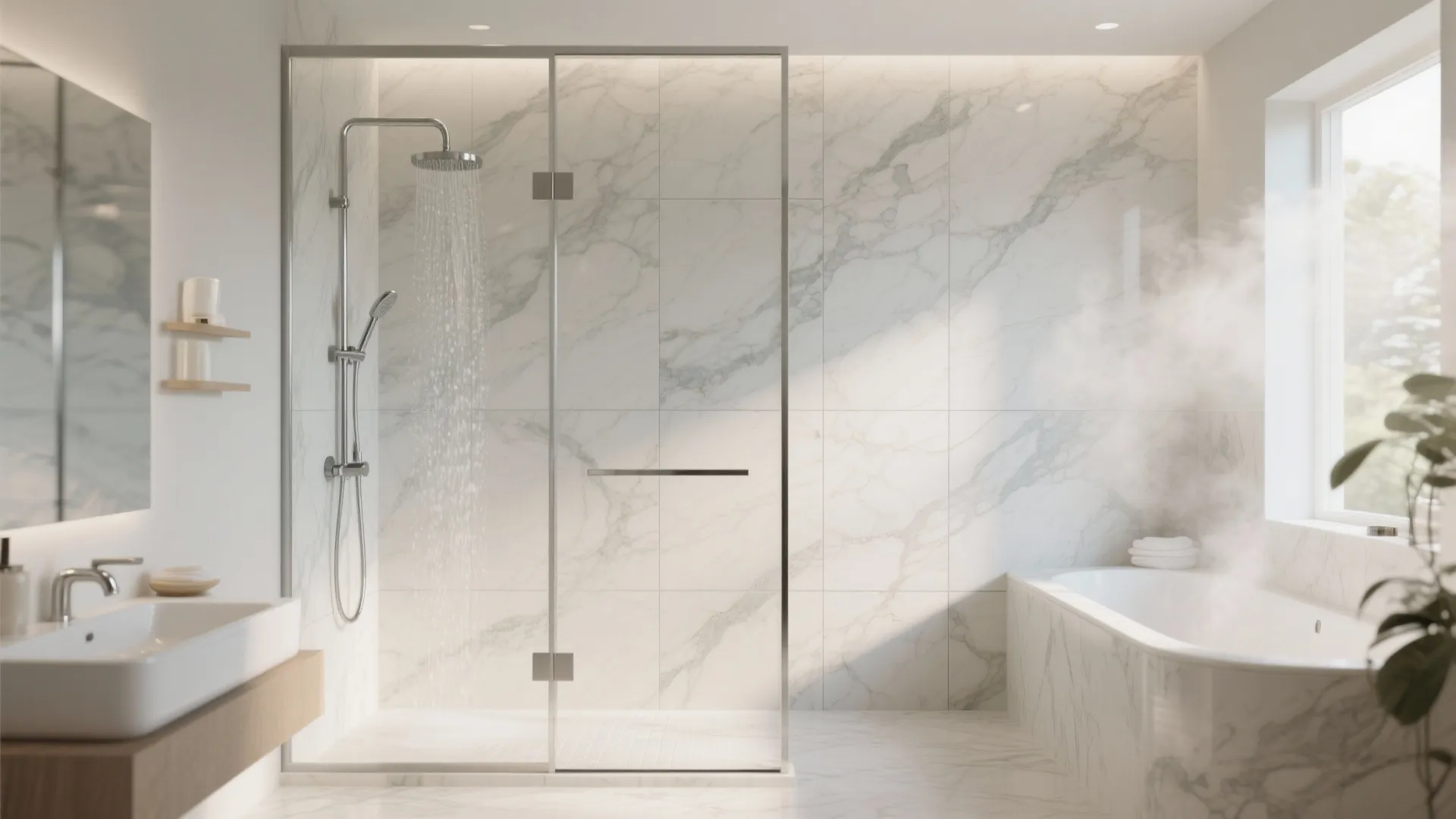 2. Large-format waterproof panels for a seamless spa vibe