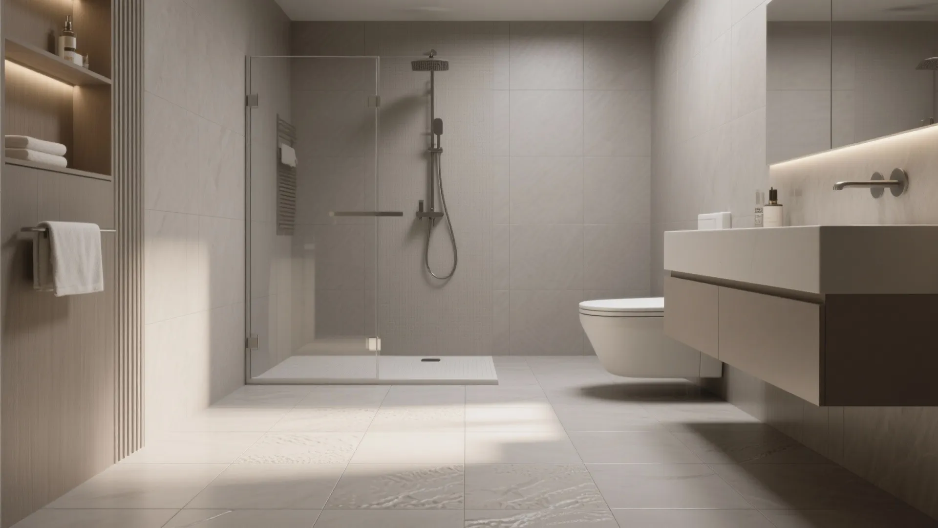 5) Large-format 3D porcelain with ultra-thin grout lines