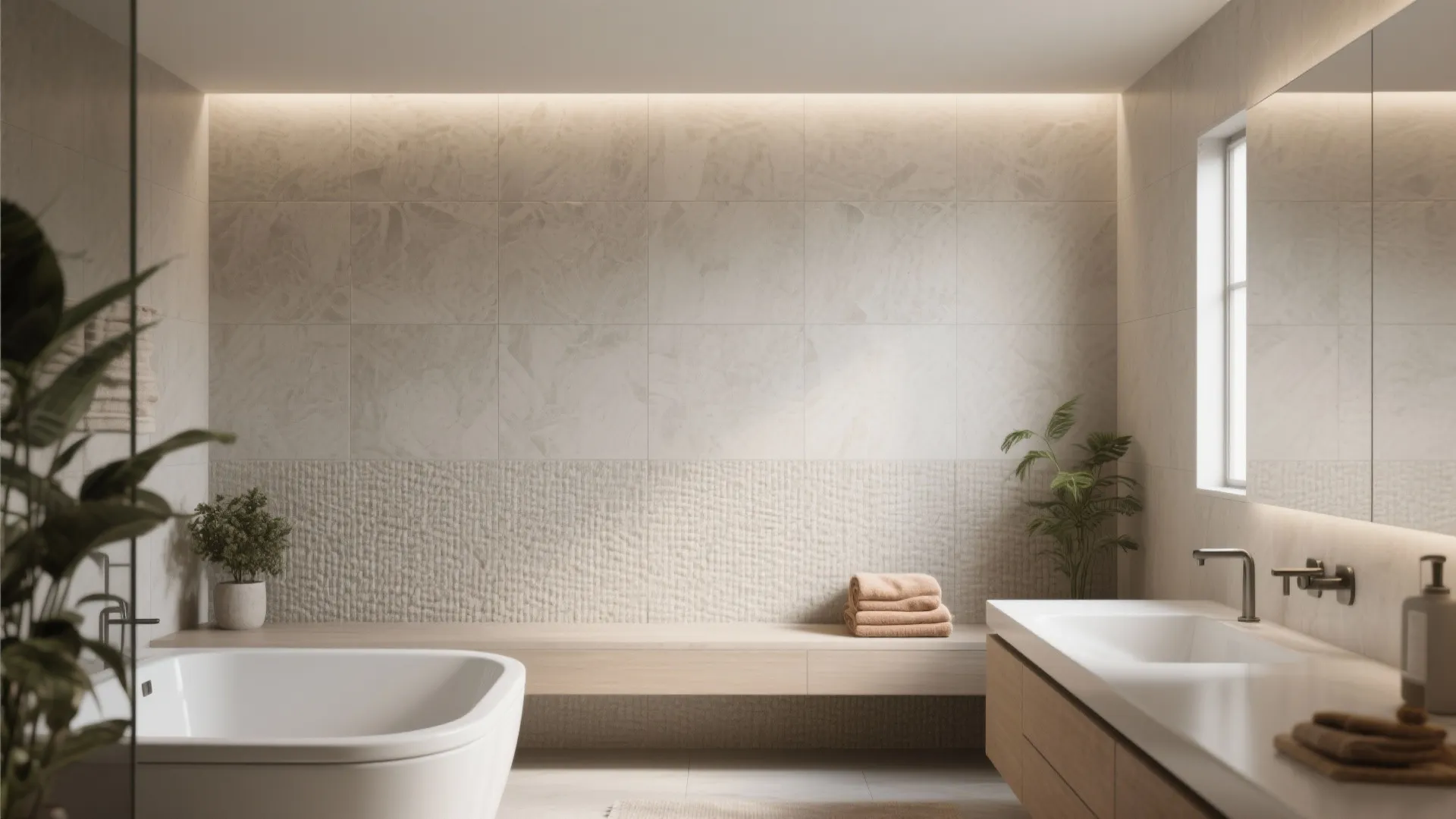 4) Textured large-format for fewer grout lines