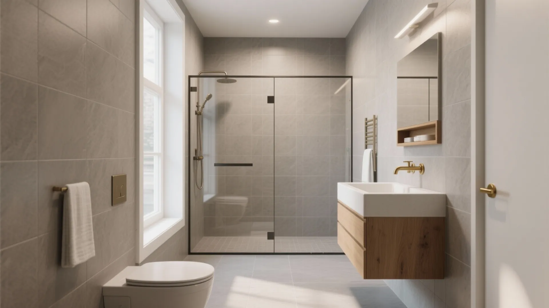 Light, large-format tiles to visually expand