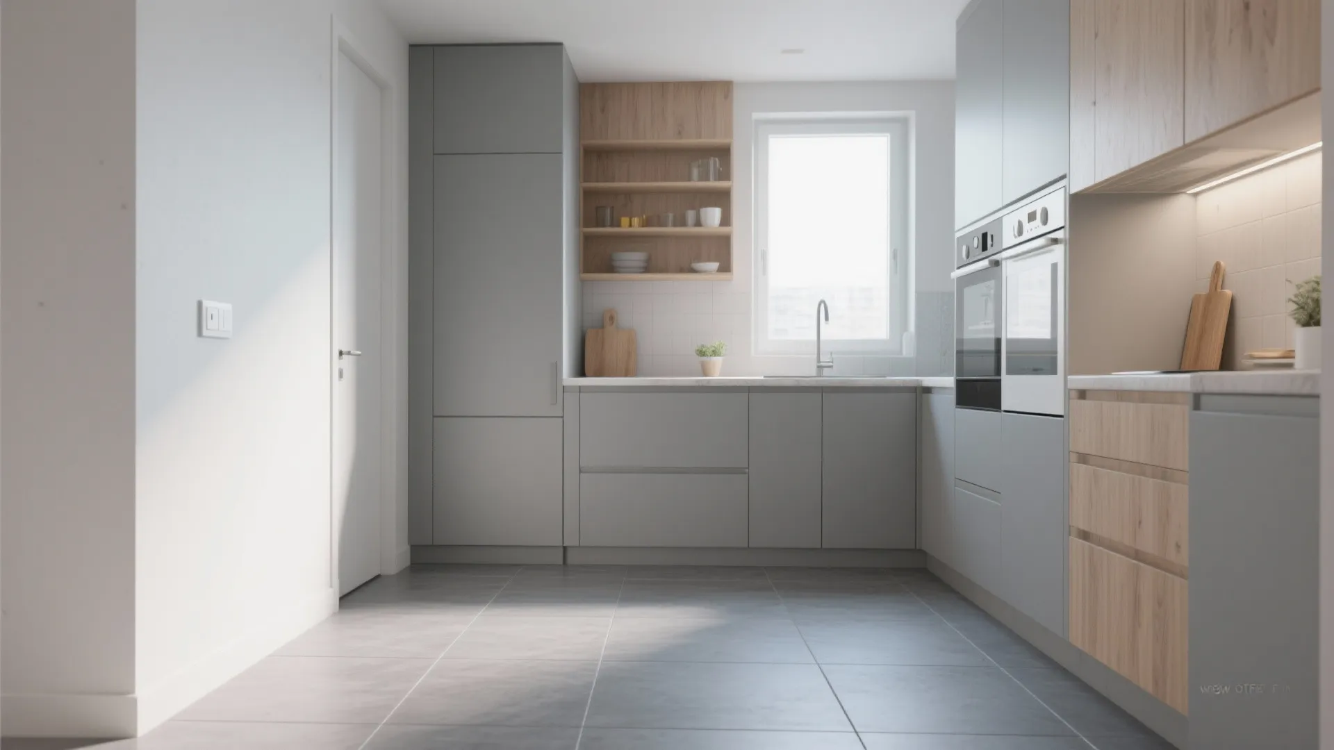 4. Large Format Gray Tiles for Seamless Continuity