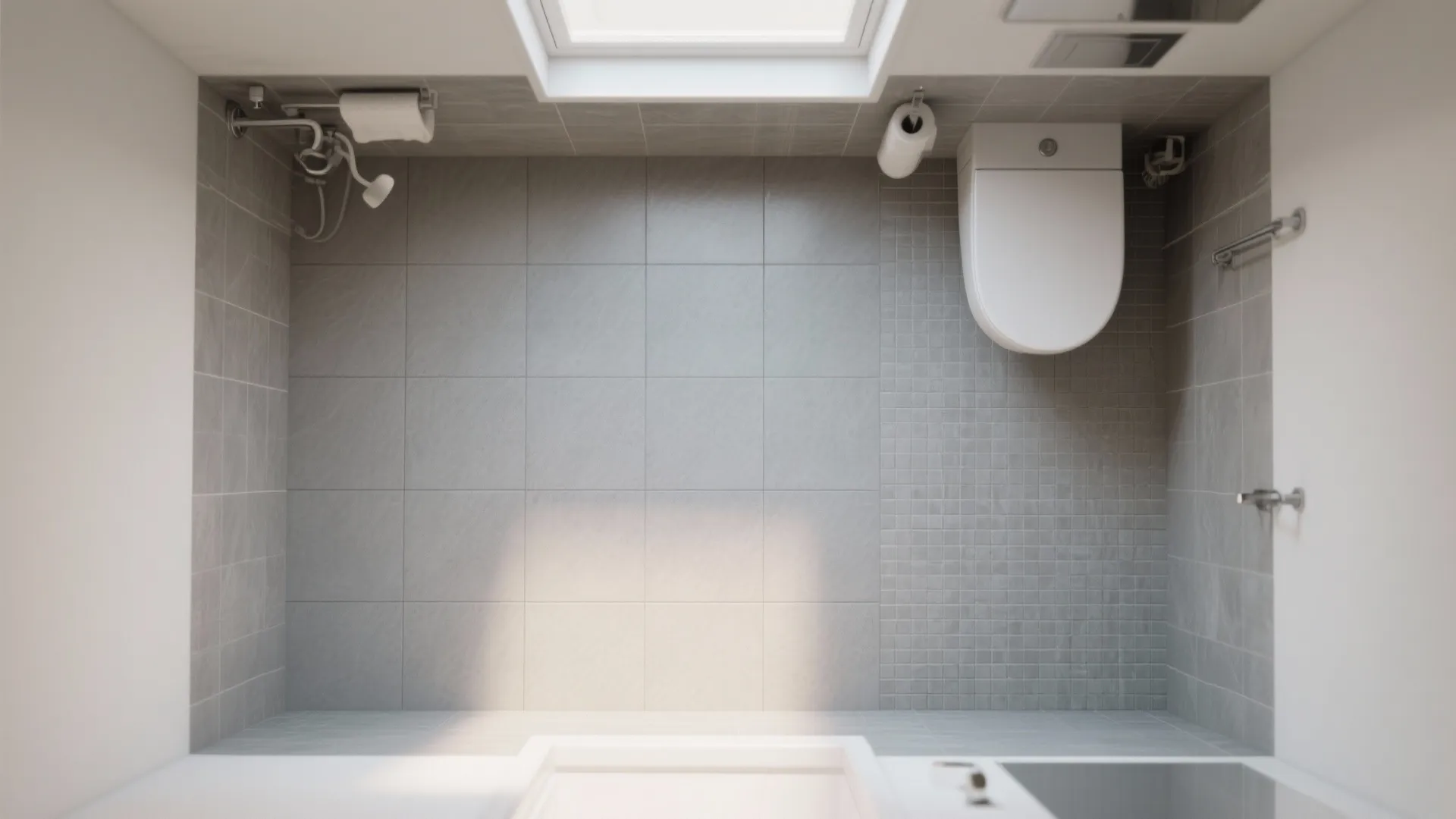 5. Large-format gray tiles to enlarge the space