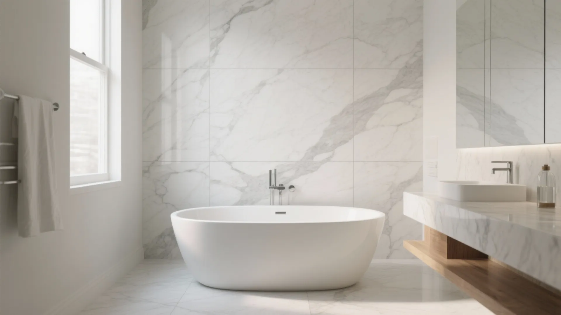 Large-Format Marble Tiles for a Slab Look