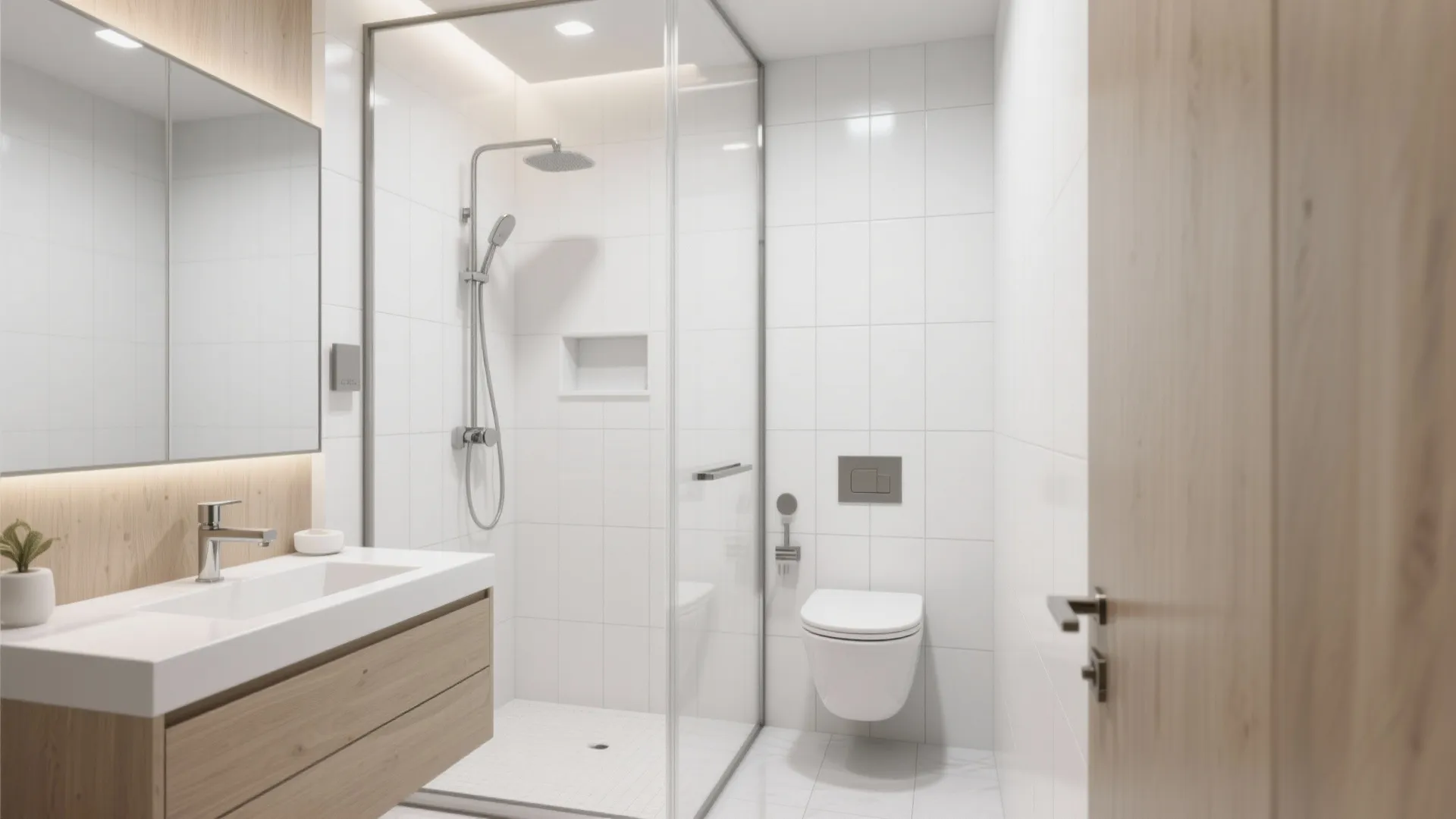 Large-Format White Tiles for Seamless Walls