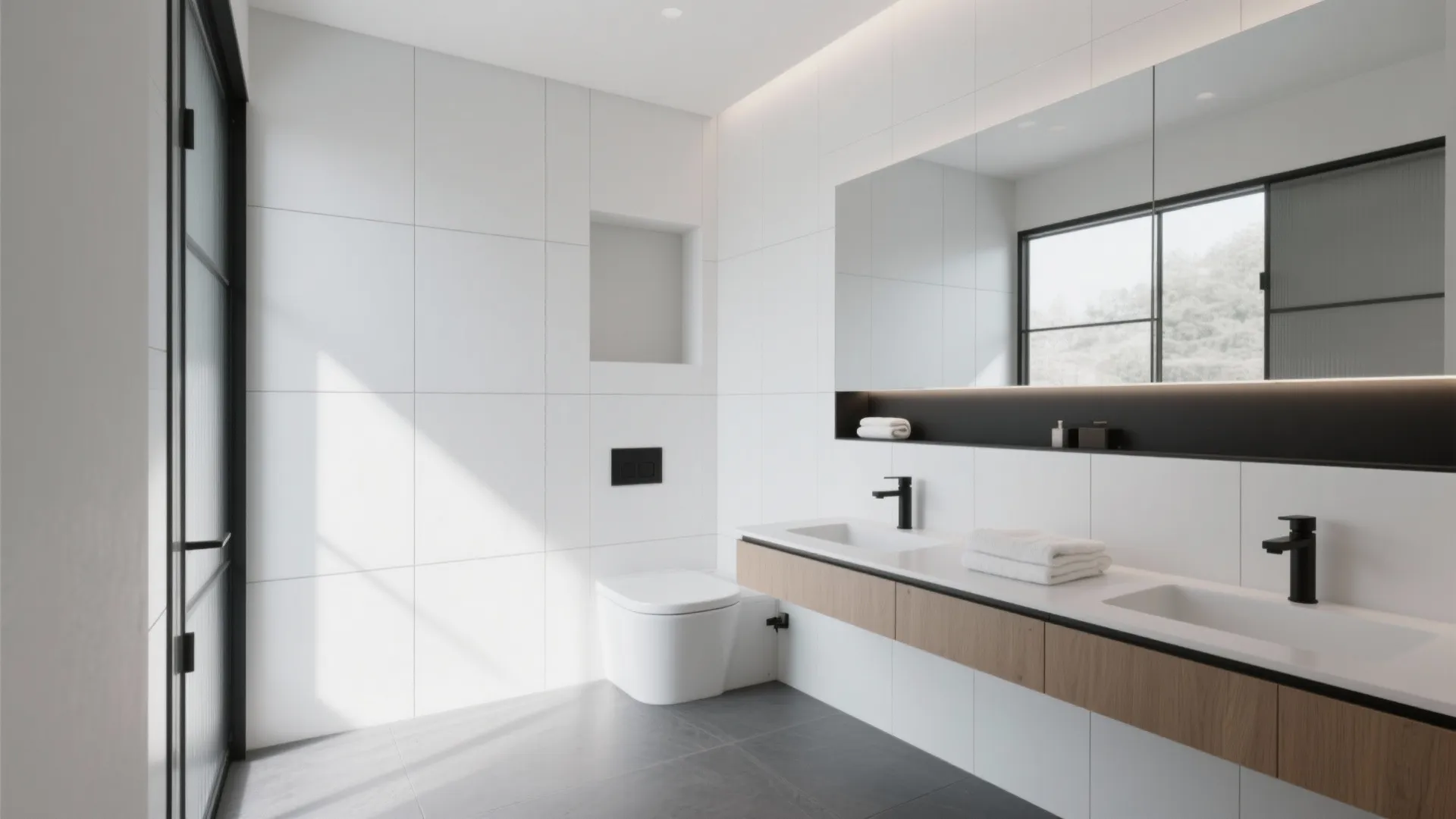 3) Large-Format Walls with Crisp Grout Lines